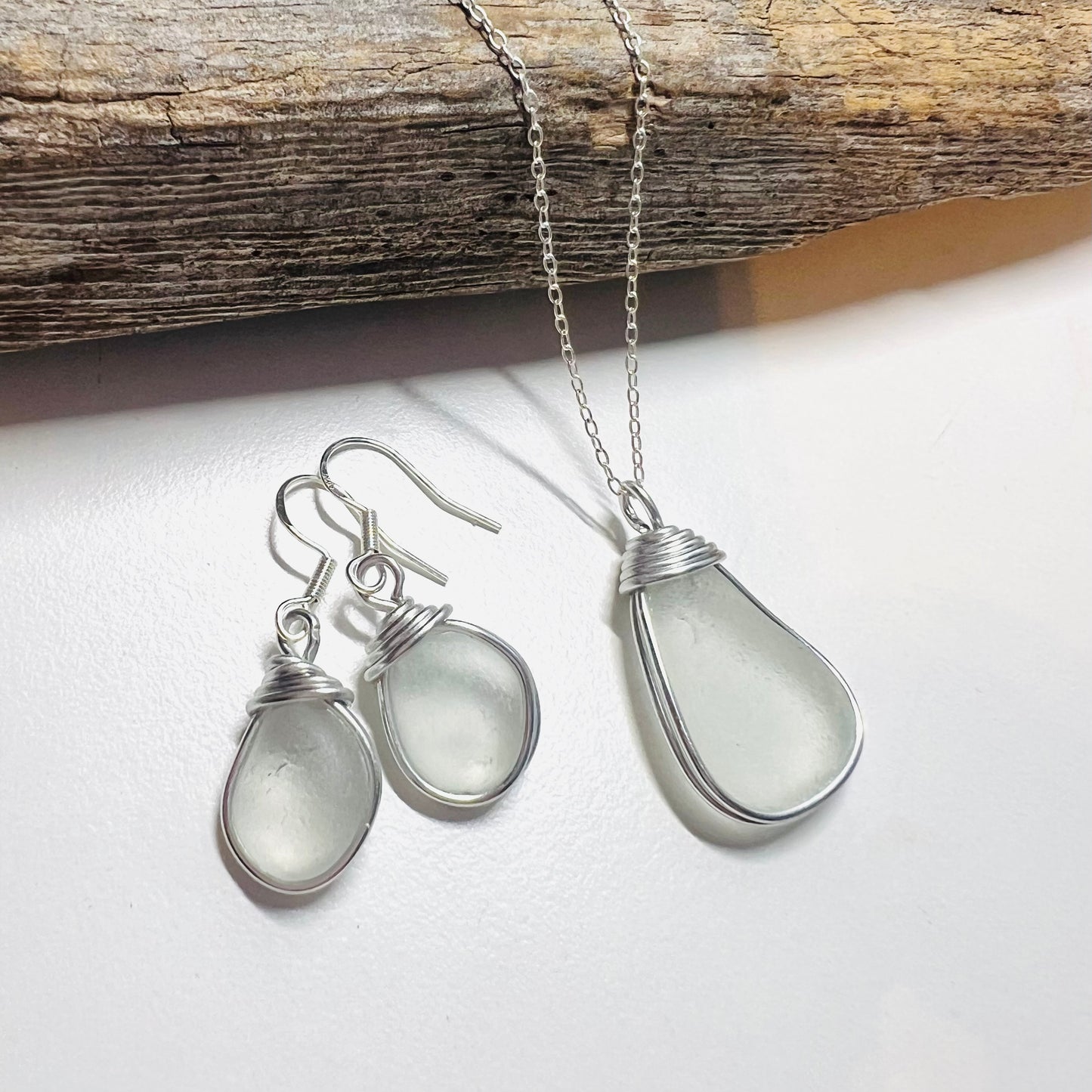 Frosty White Seaham Sea Glass Jewellery Set