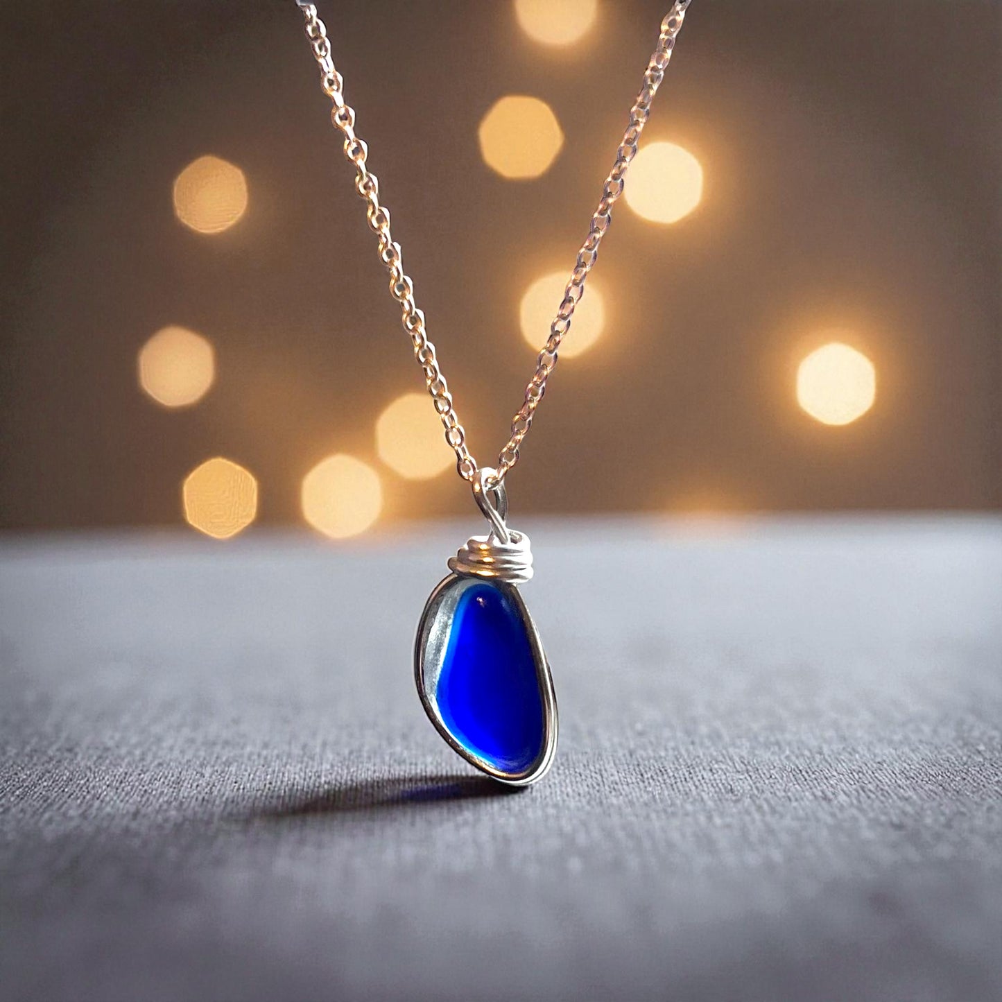 Deep Blue Seaham Sea Glass Multi Pendant