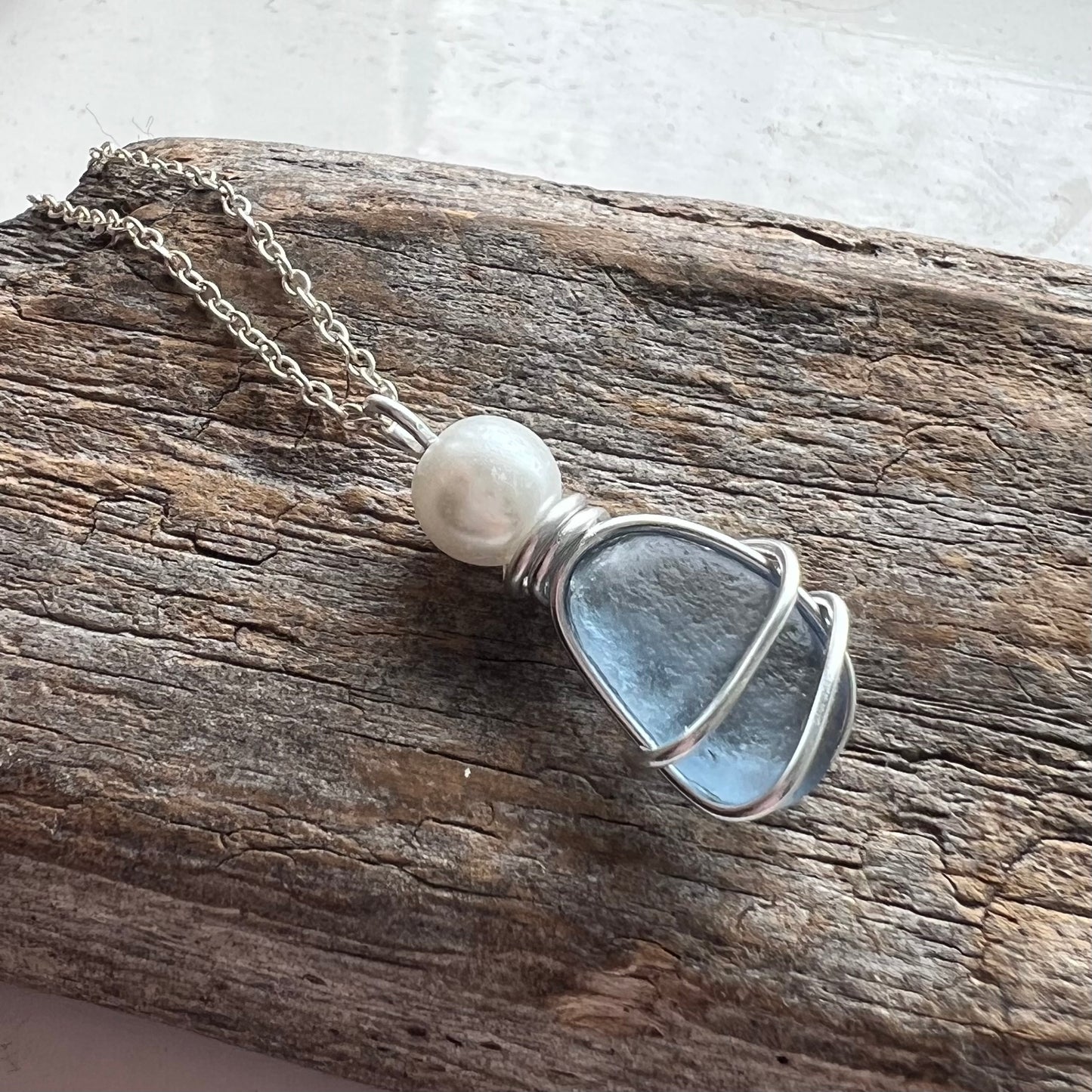 Dusky Blue Seaham Sea Glass Pendant