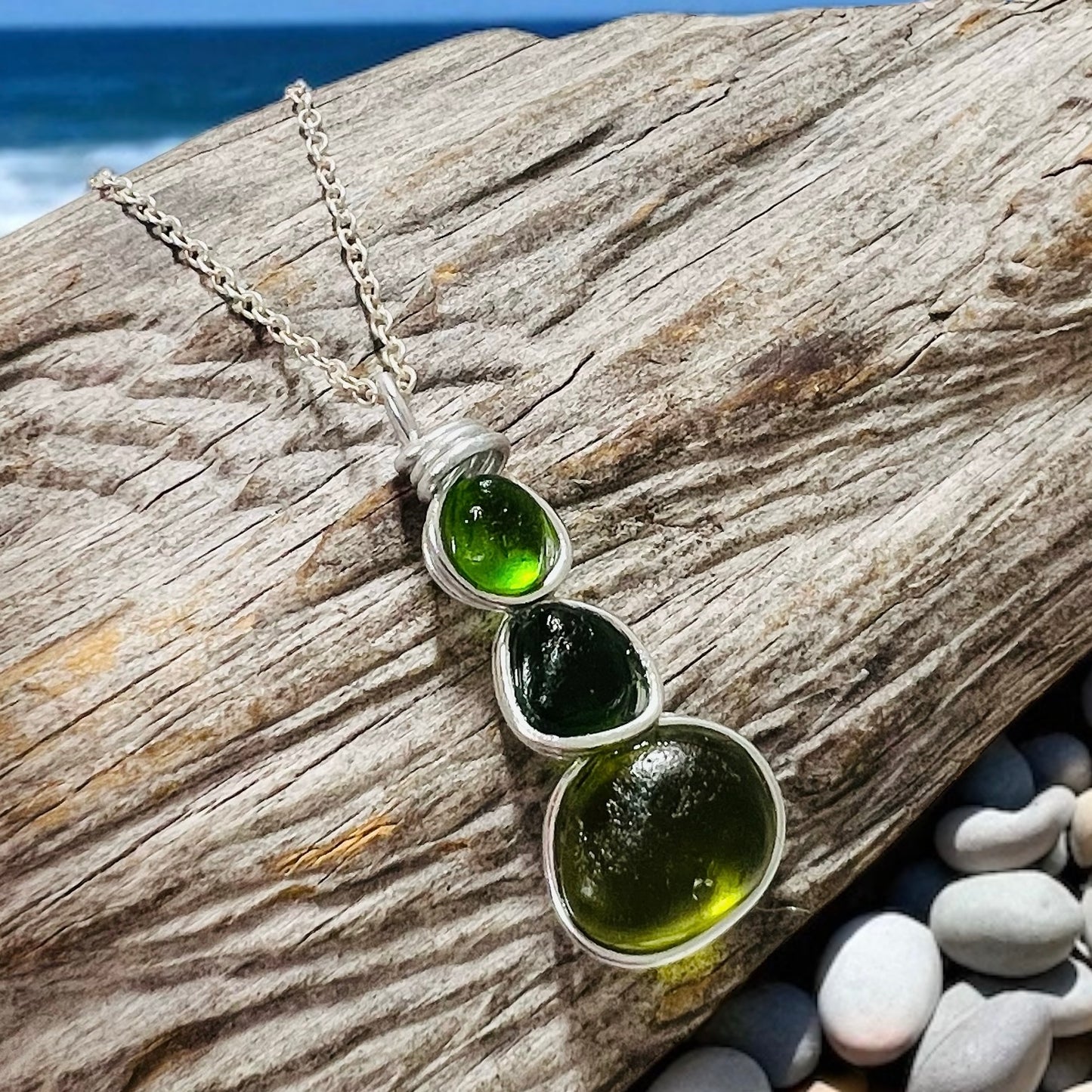 Bright Green Seaham Sea Glass Heart Pendant