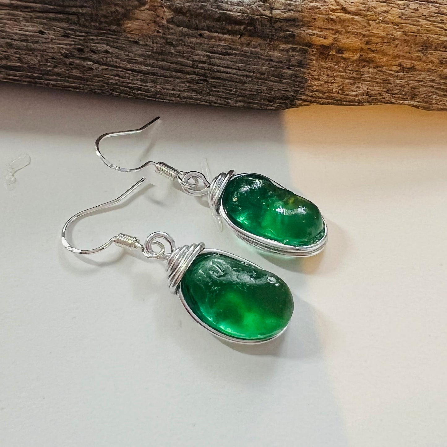 Chunky Turquoise Green Seaham Sea Glass Earrings