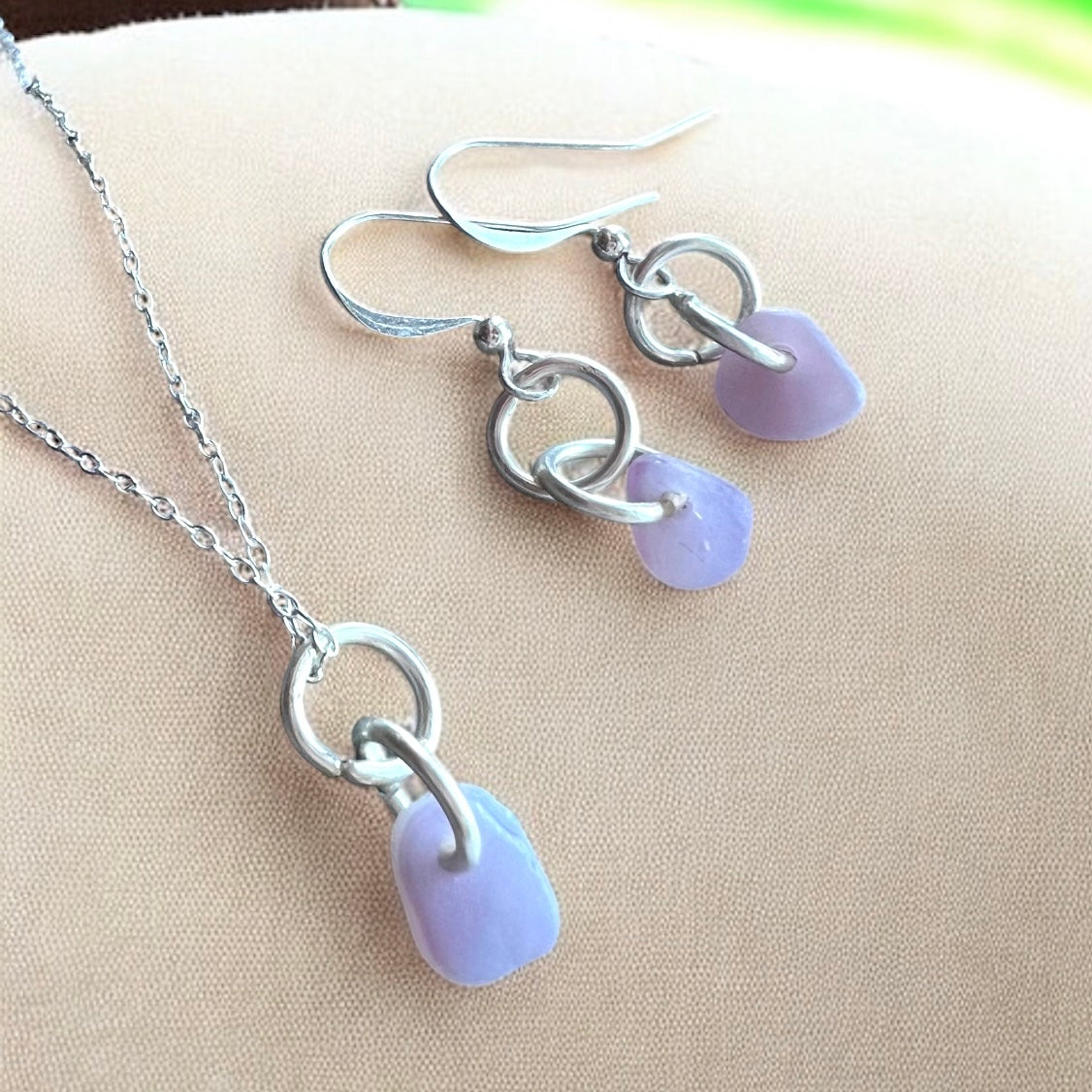 Pink and Lilac Milky Sea Glass Jewellery Set