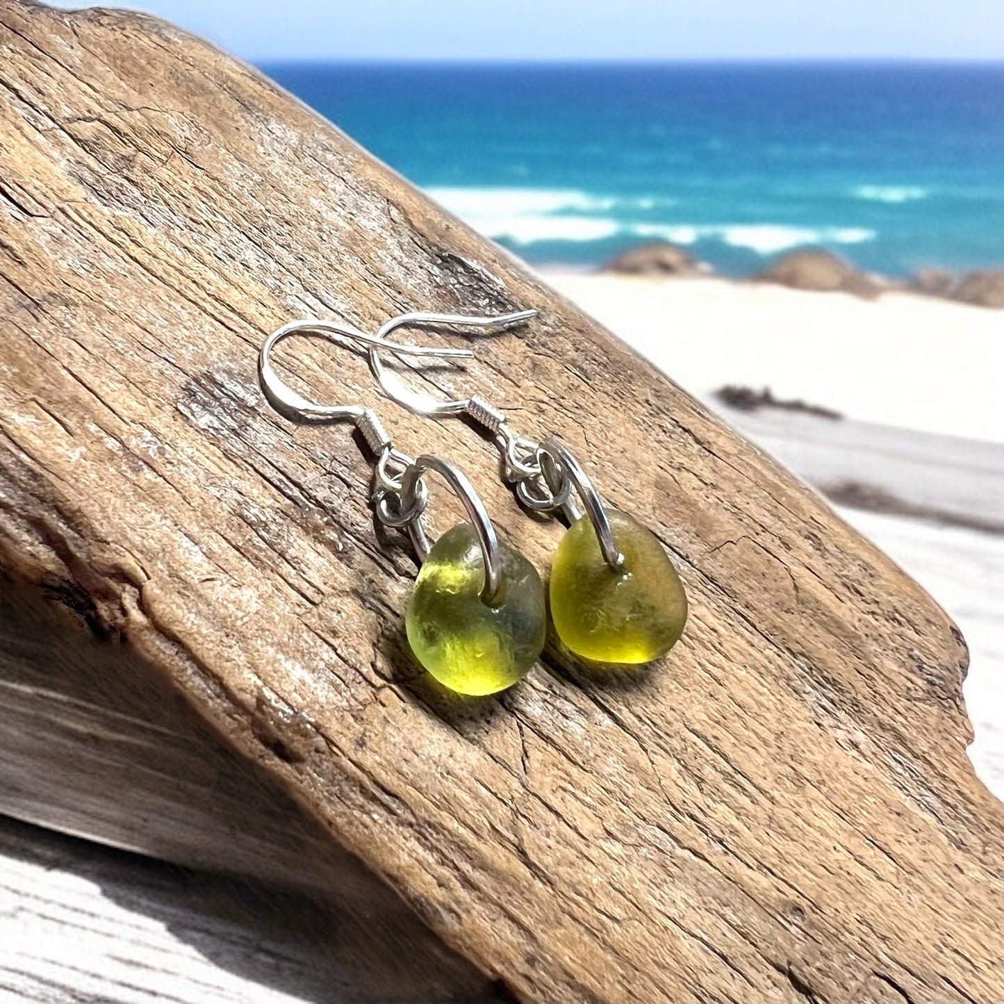 Lime Green Dangly Seaham Sea Glass Earrings