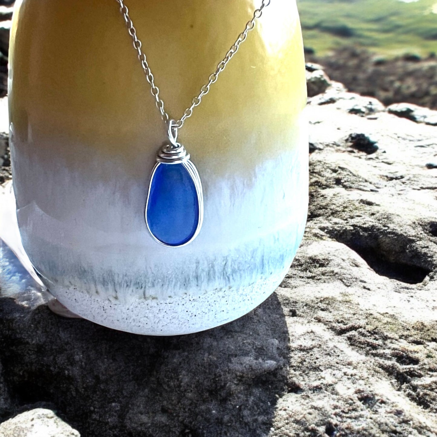 Devon Mid Blue Sea Glass Pendant