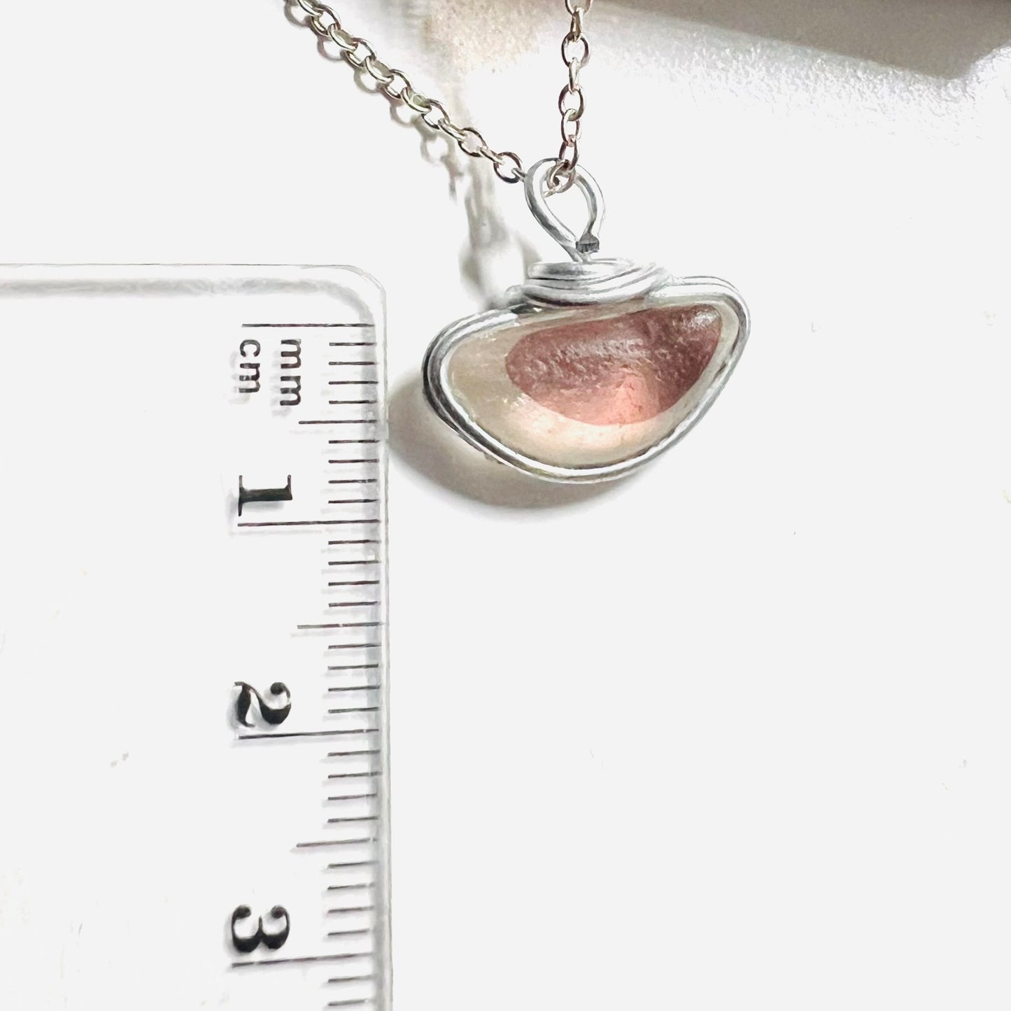 Rare White and Pink Seaham Sea Glass Multi Pendant .