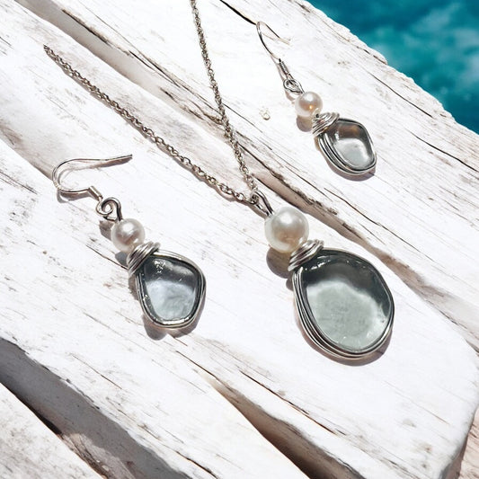 Dusky Grey Seaham Sea Glass Jewellery Set