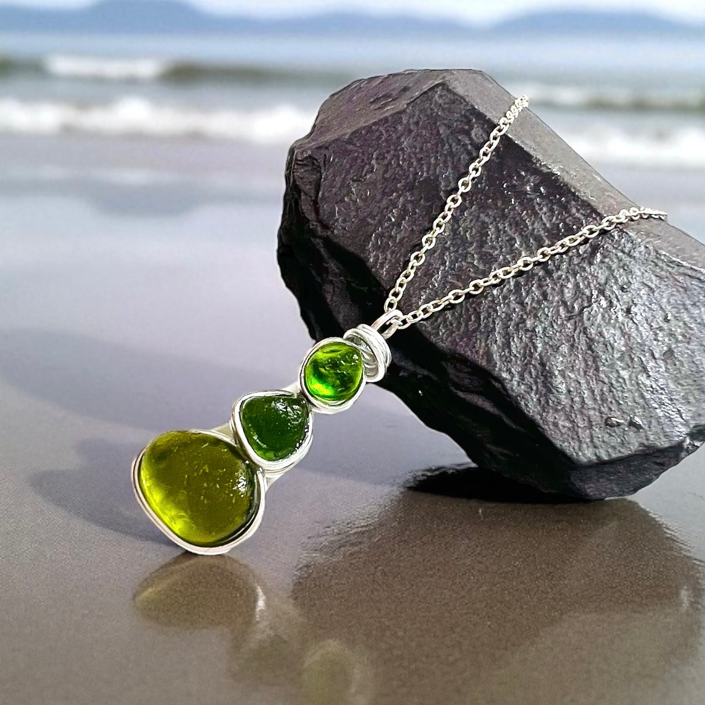 Bright Green Seaham Sea Glass Heart Pendant