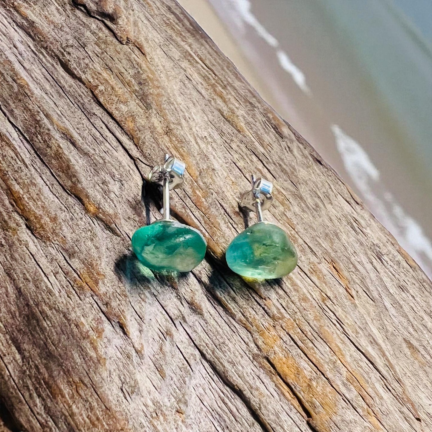 Teal Green Seaham Sea Glass Stud Earrings
