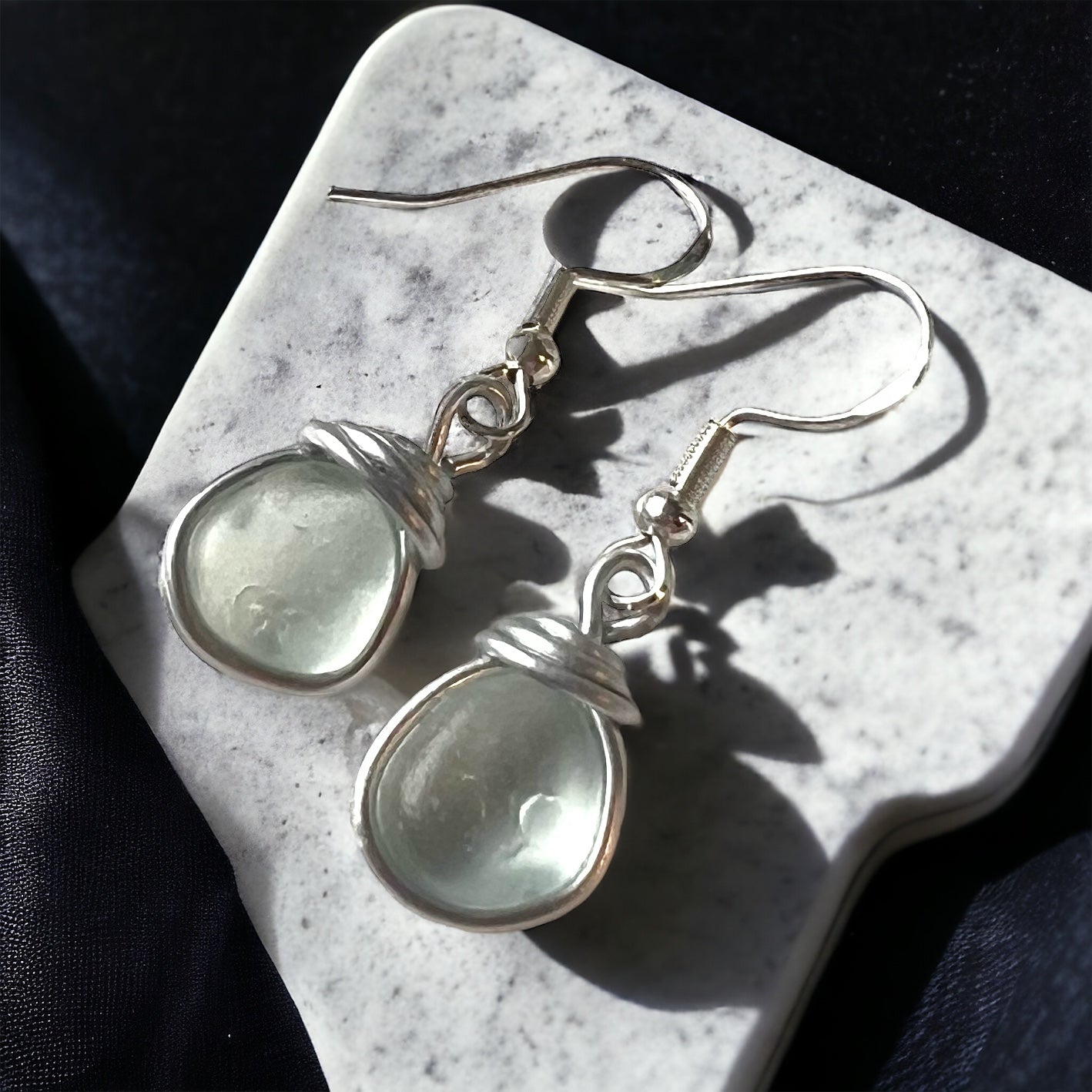 White Seaham Sea Glass Drop Earrings