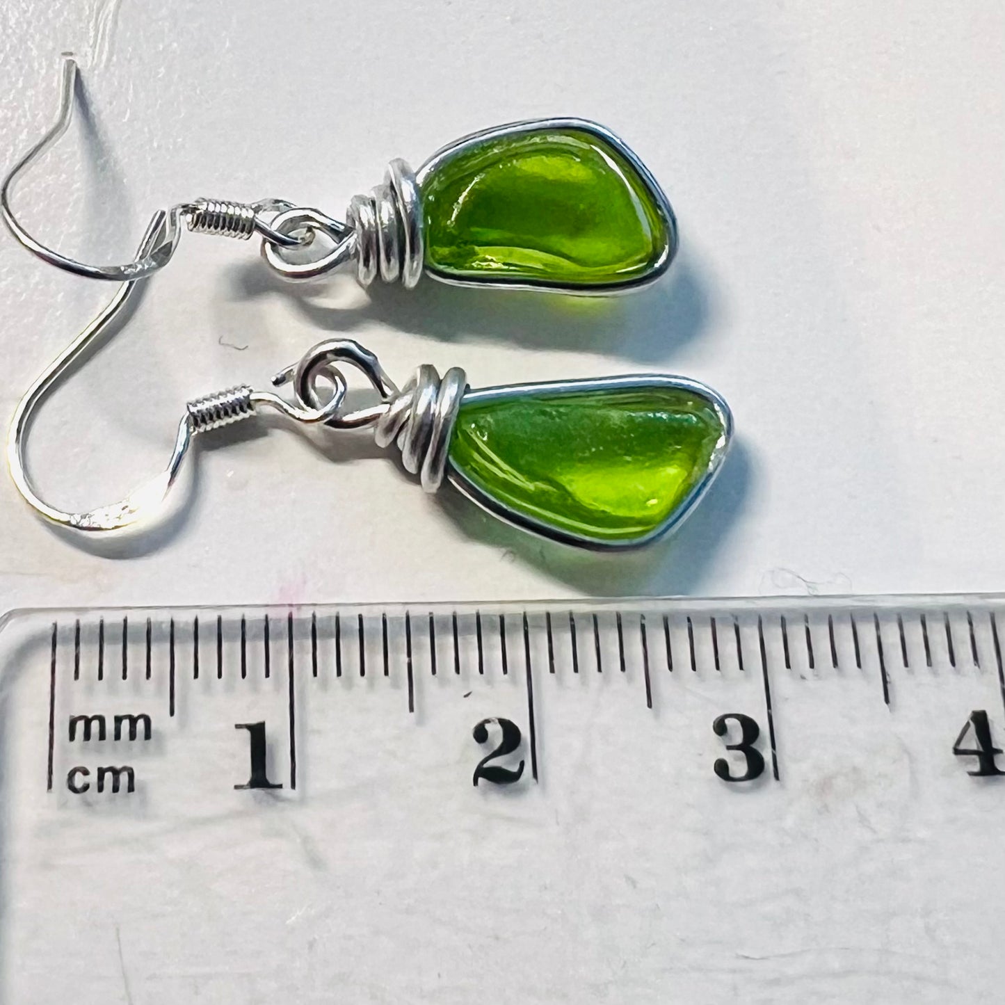 Rare Neon Green Seaham Sea Glass Stud Earrings