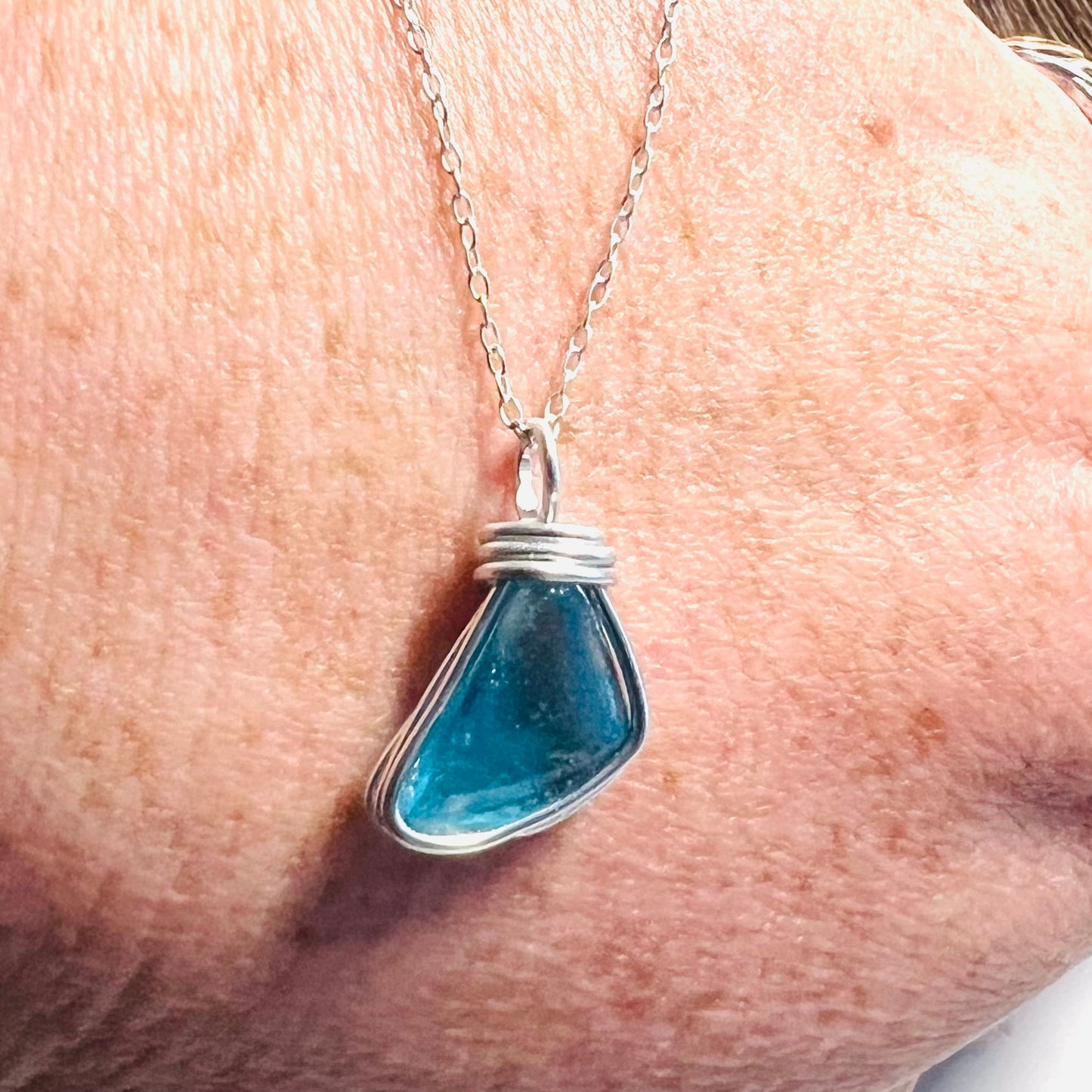Blue Seaham Sea Glass Pendant