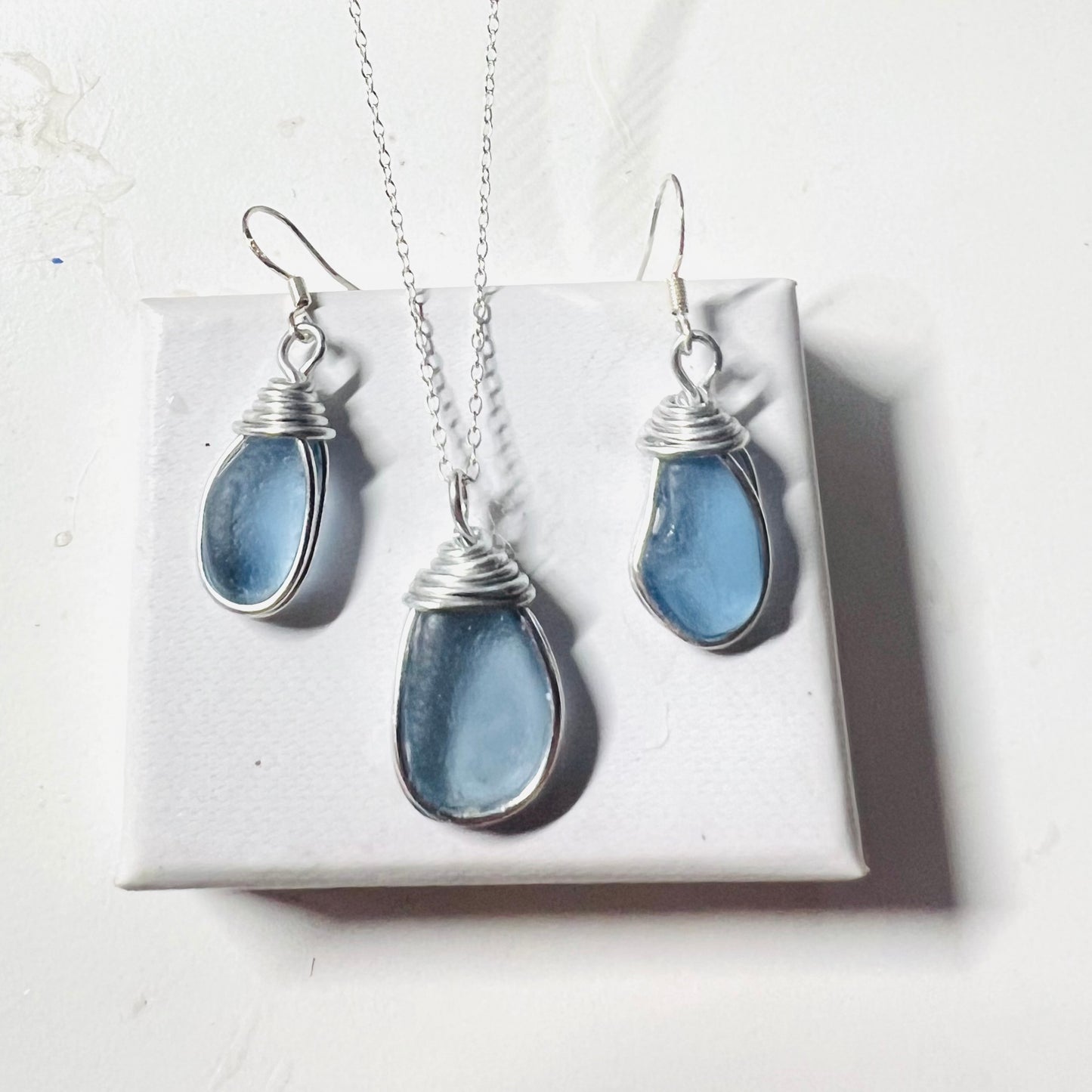 Mid Blue Seaham Sea Glass Jewellery Set loop