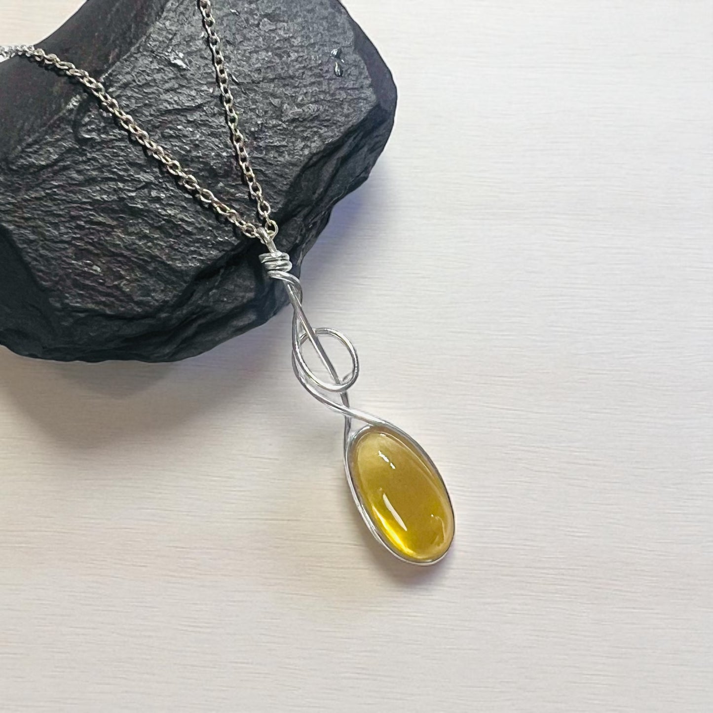 Swirly Yellow Seaham Sea Glass Pendant