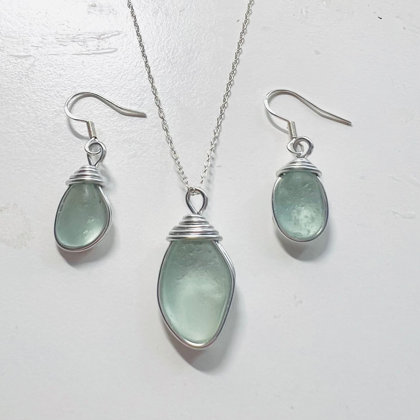 Aqua Seafoam Seaham Sea Glass Jewellery Set