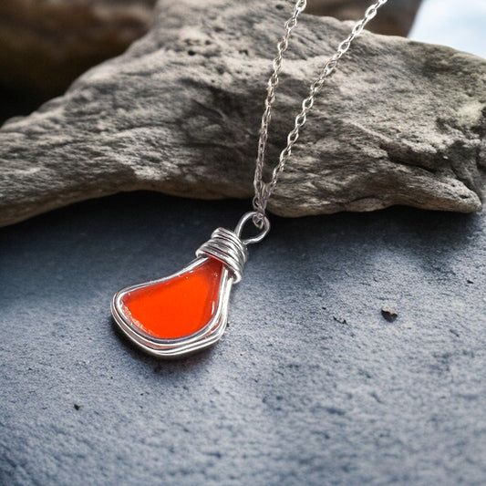 Very Rare Orange Seaham Sea Glass Pendant