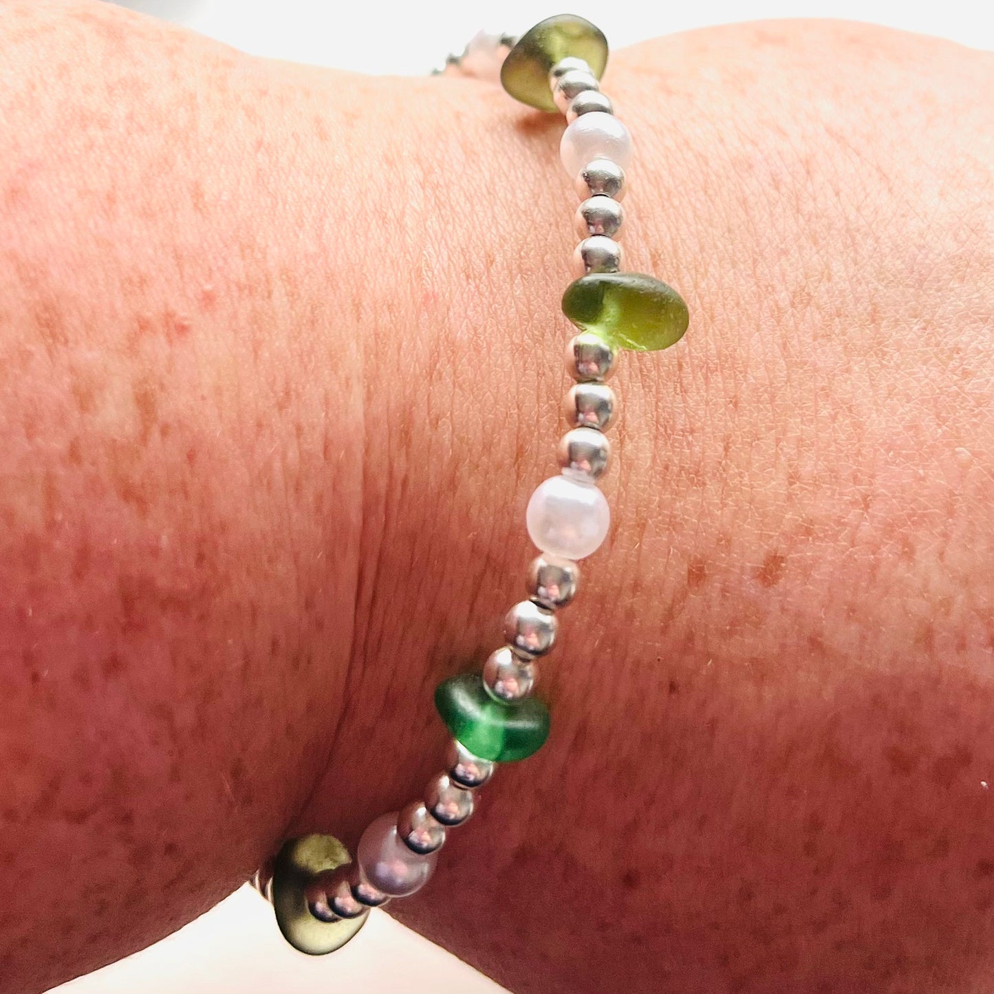 Seaham Sea Glass and Glass Pearl Bracelet