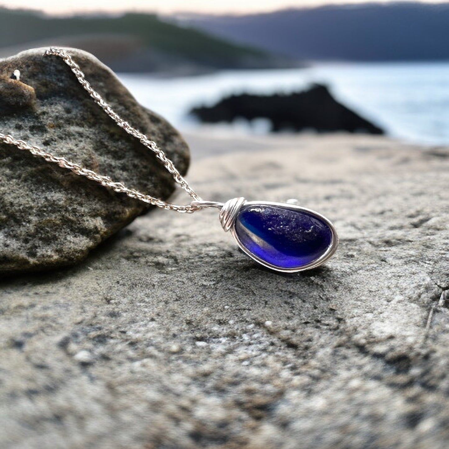 Deep Blue Seaham Sea Glass Multi Pendant