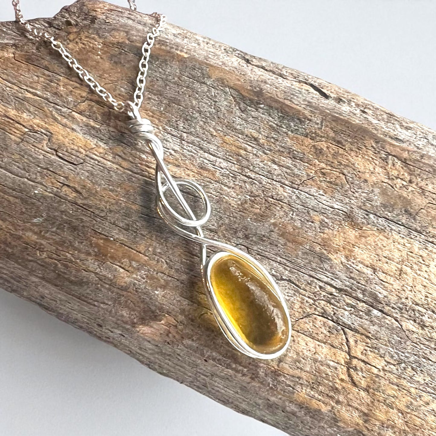 Swirly Yellow Seaham Sea Glass Pendant