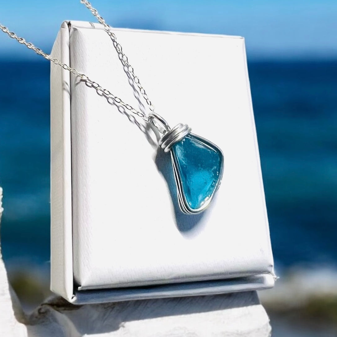 Blue Seaham Sea Glass Pendant