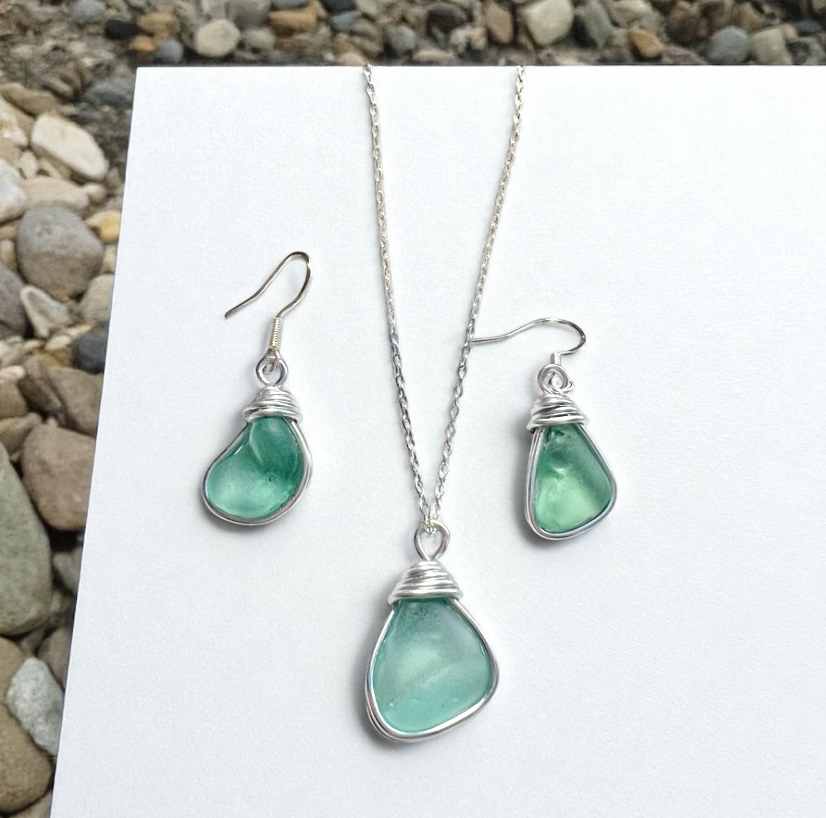 Pale Turquoise Seaham Sea Glass Jewellery Set