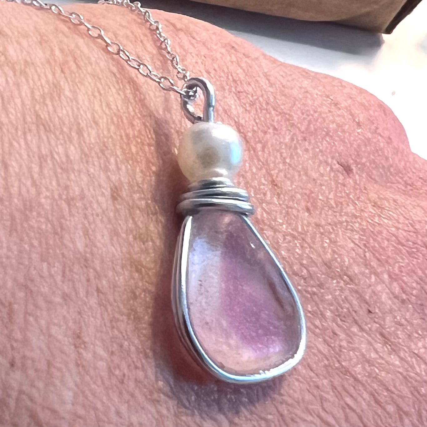 Pink & White Seaham Sea Glass Multi Pendant