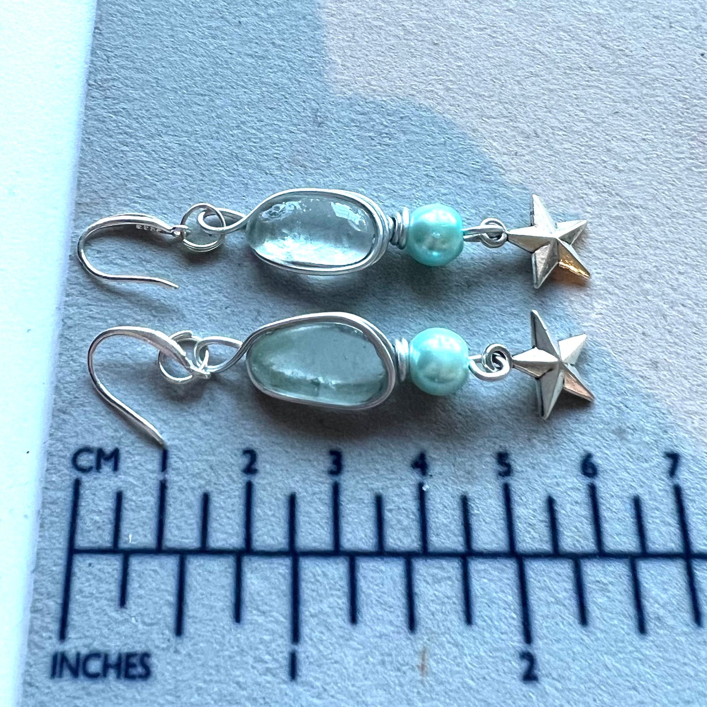 Sea Glass & Star Long Drop Earrings