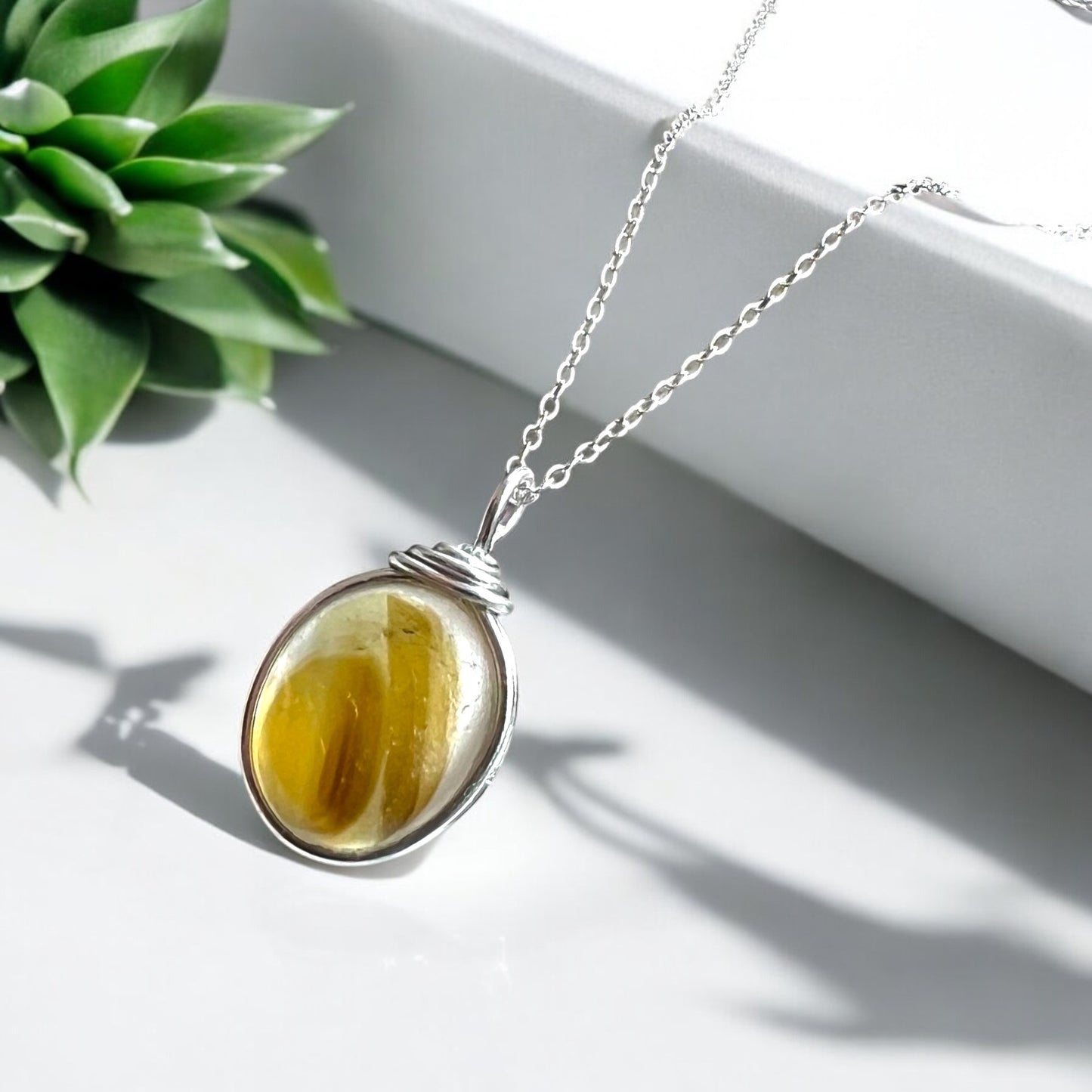 Rare Large Yellow Multi Tone Seaham Sea Glass Pendant
