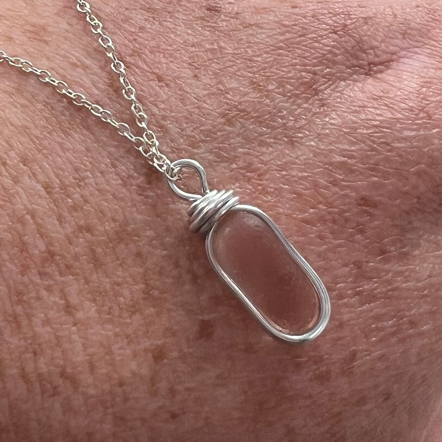 Rare Peachy Pink Sea Glass Pendant