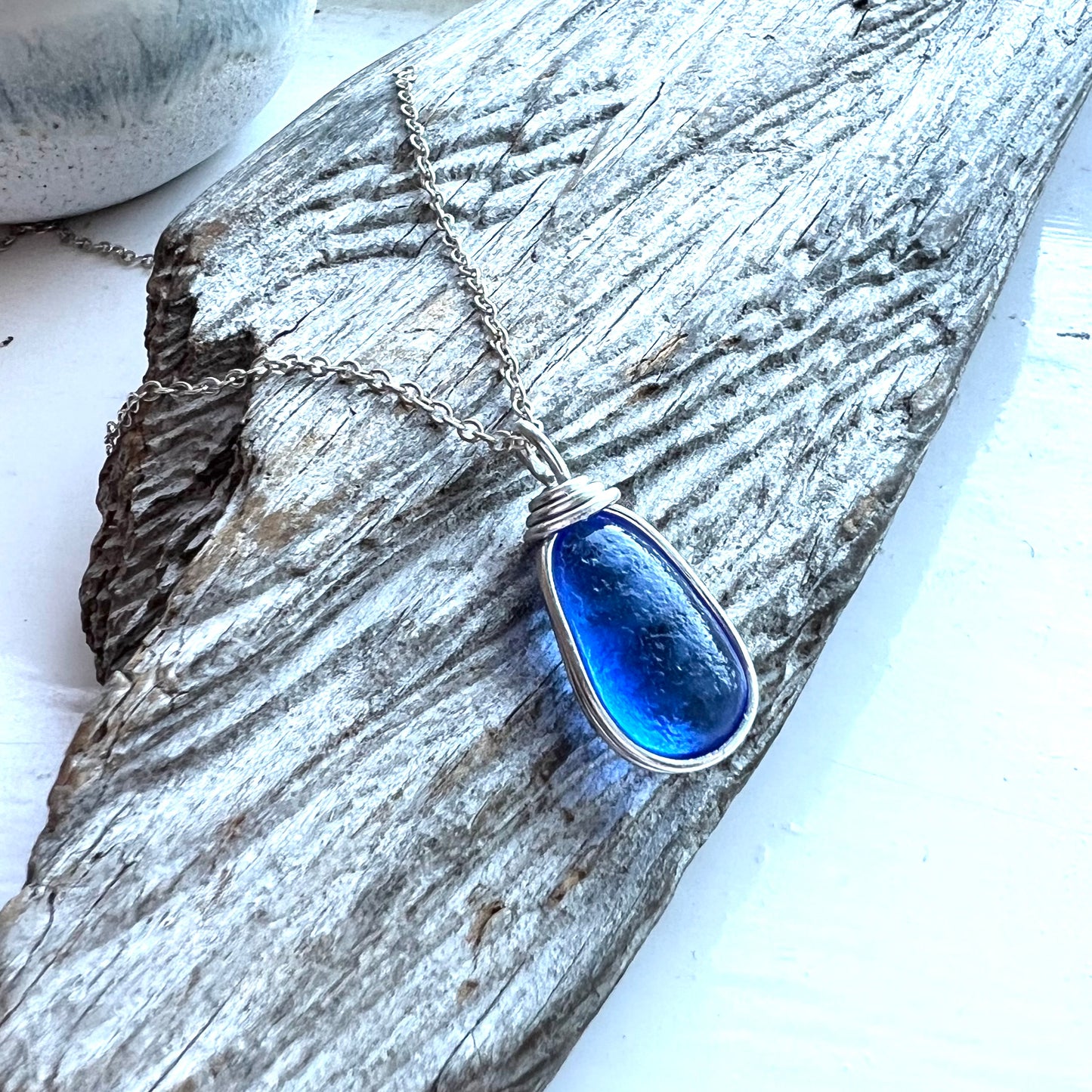 Devon Mid Blue Sea Glass Pendant
