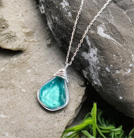 Aqua Blue Seaham Sea Glass Pendant