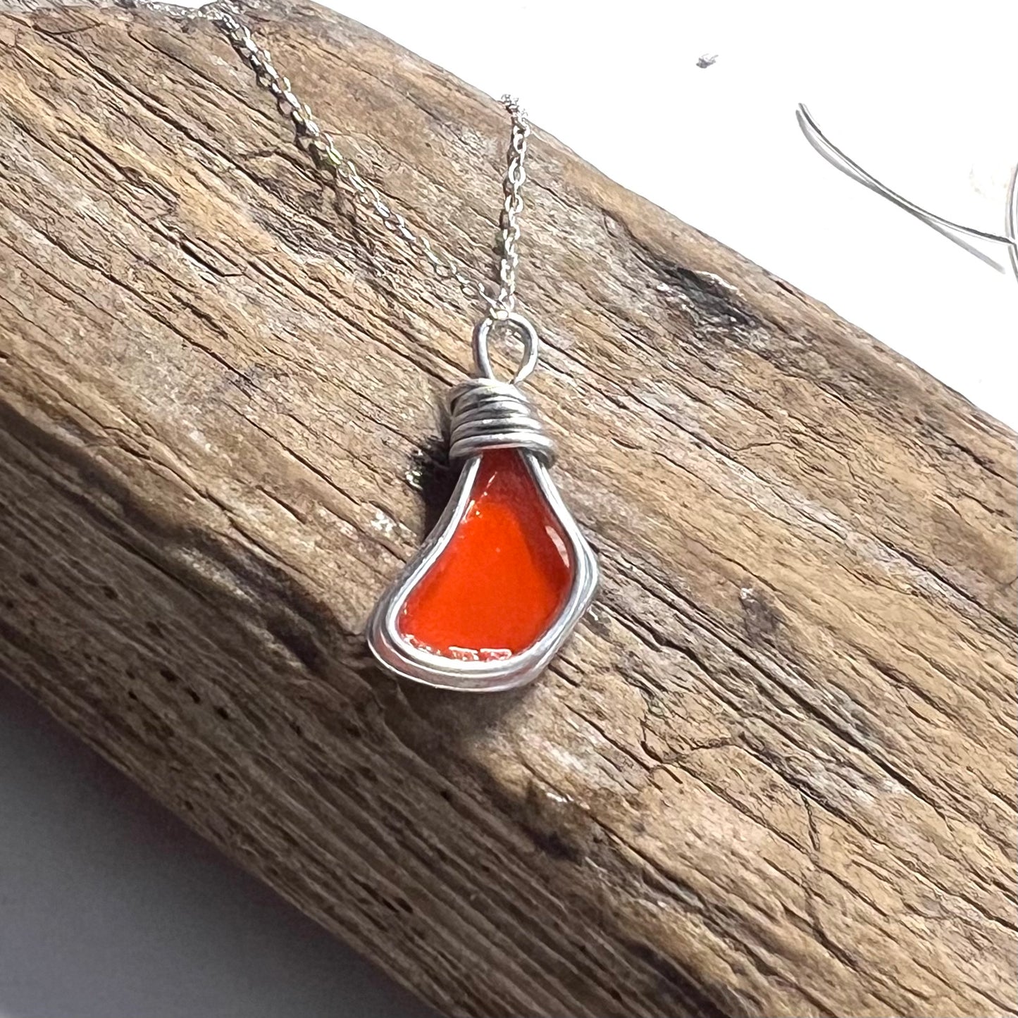 Very Rare Orange Seaham Sea Glass Pendant