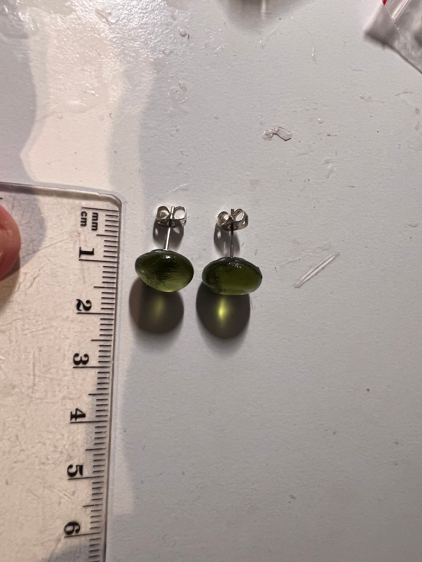 Olive Green Seaham Glass Stud Earrings
