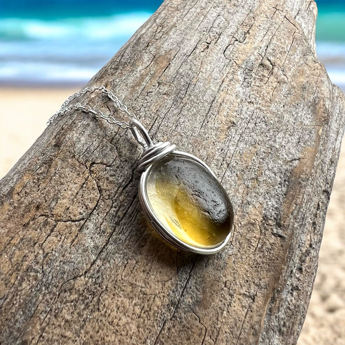 Rare Large Yellow Multi Tone Seaham Sea Glass Pendant