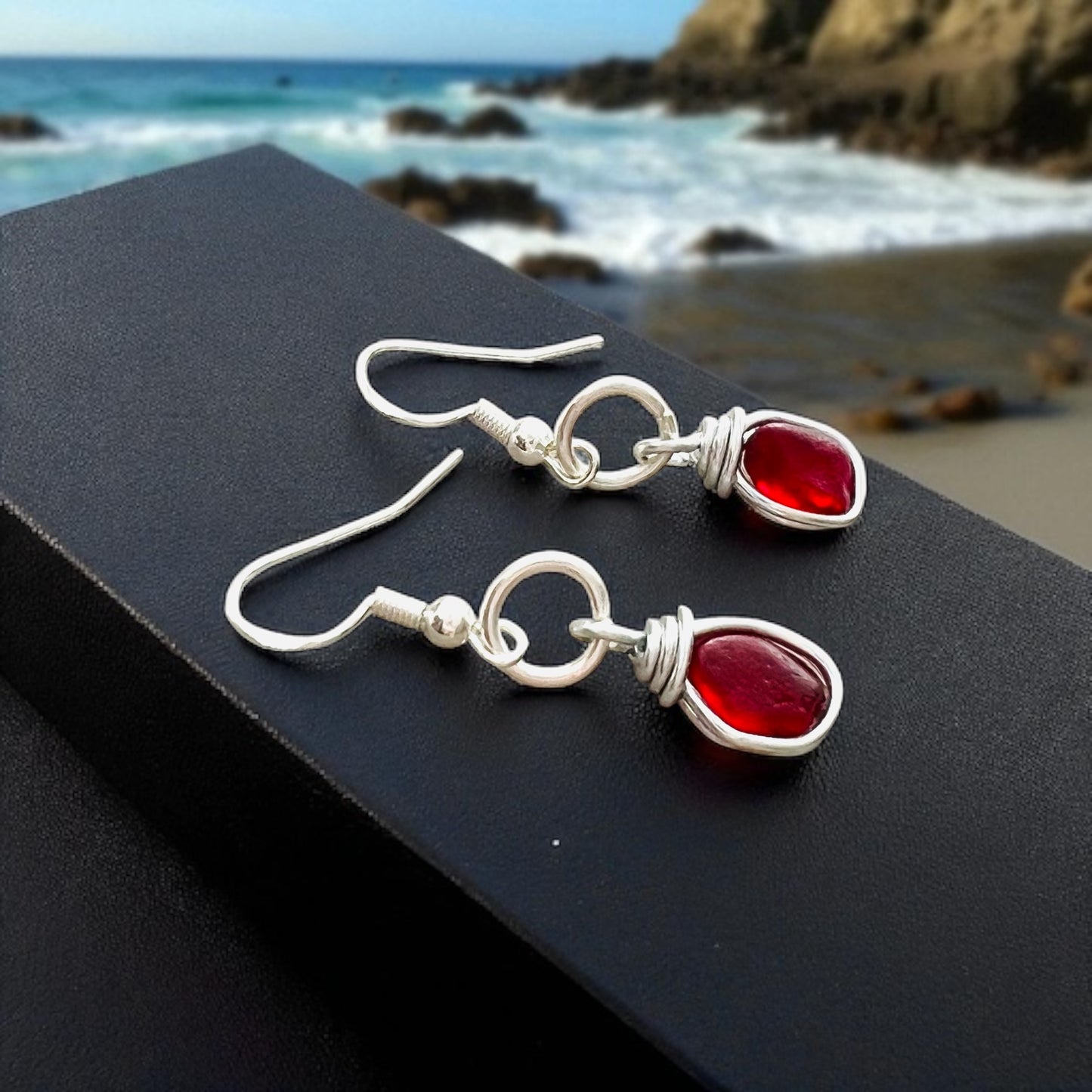 Rare Red Seaham Sea Glass Small Earrings