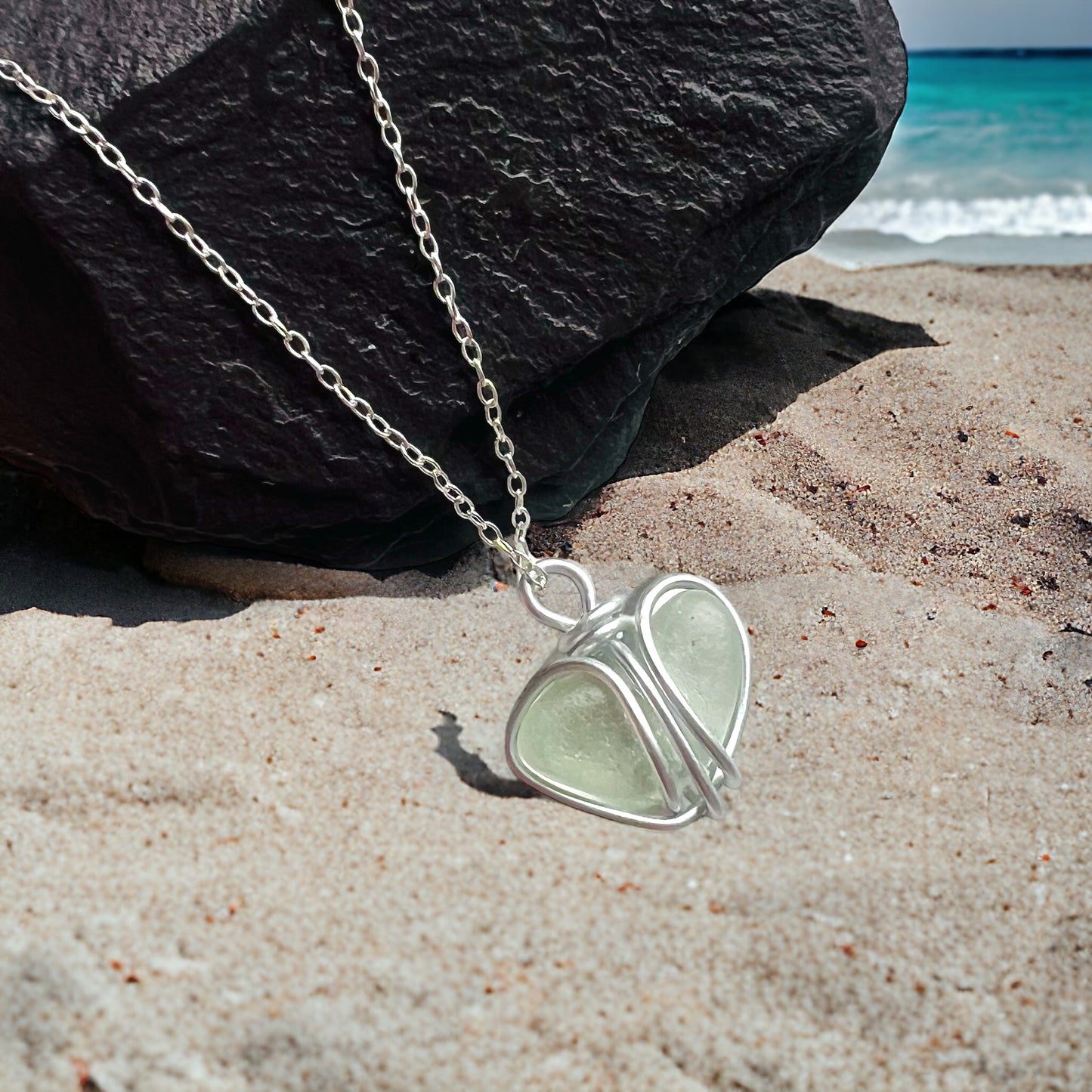 Seafoam Heart Seaham Sea Glass Pendant
