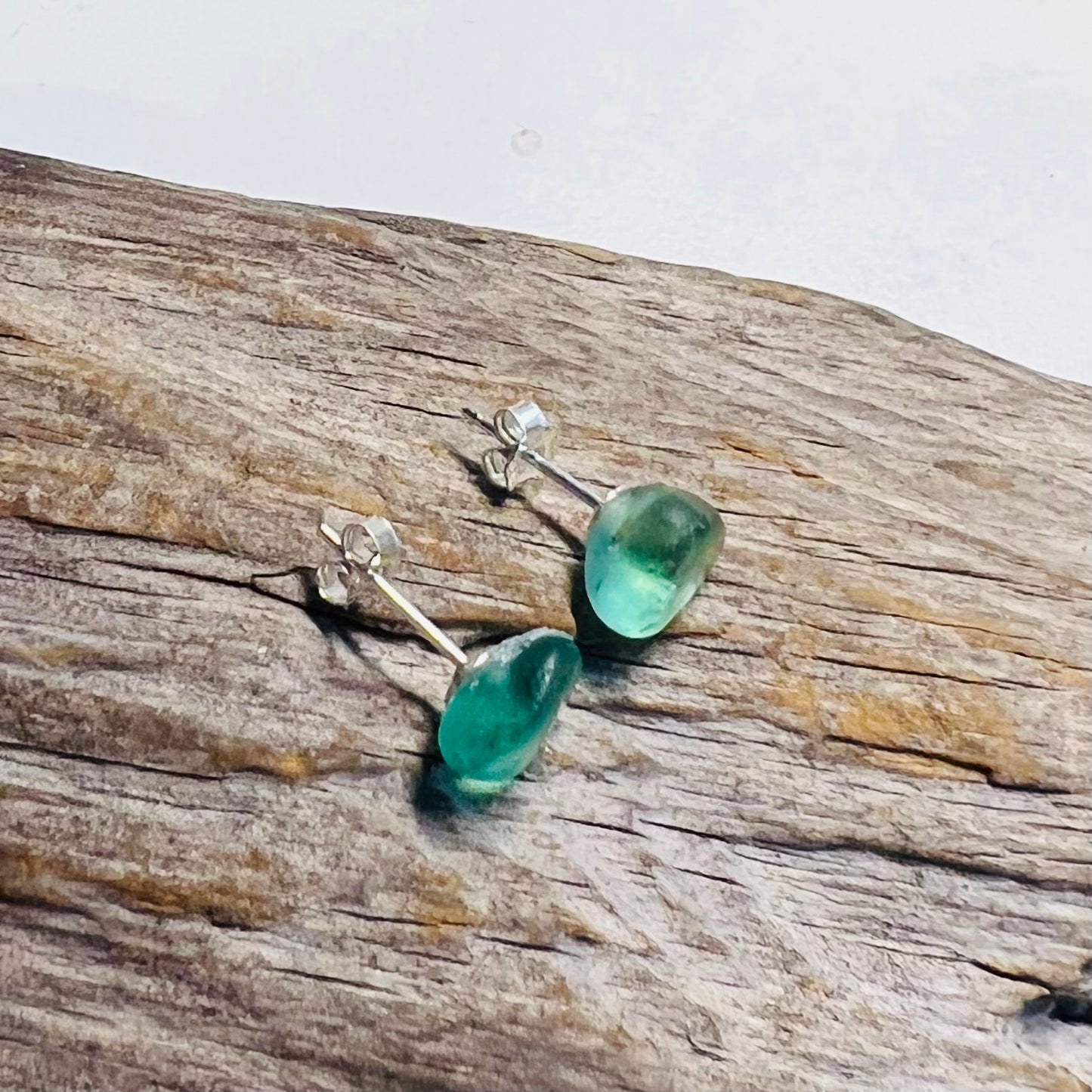 Teal Green Seaham Sea Glass Stud Earrings