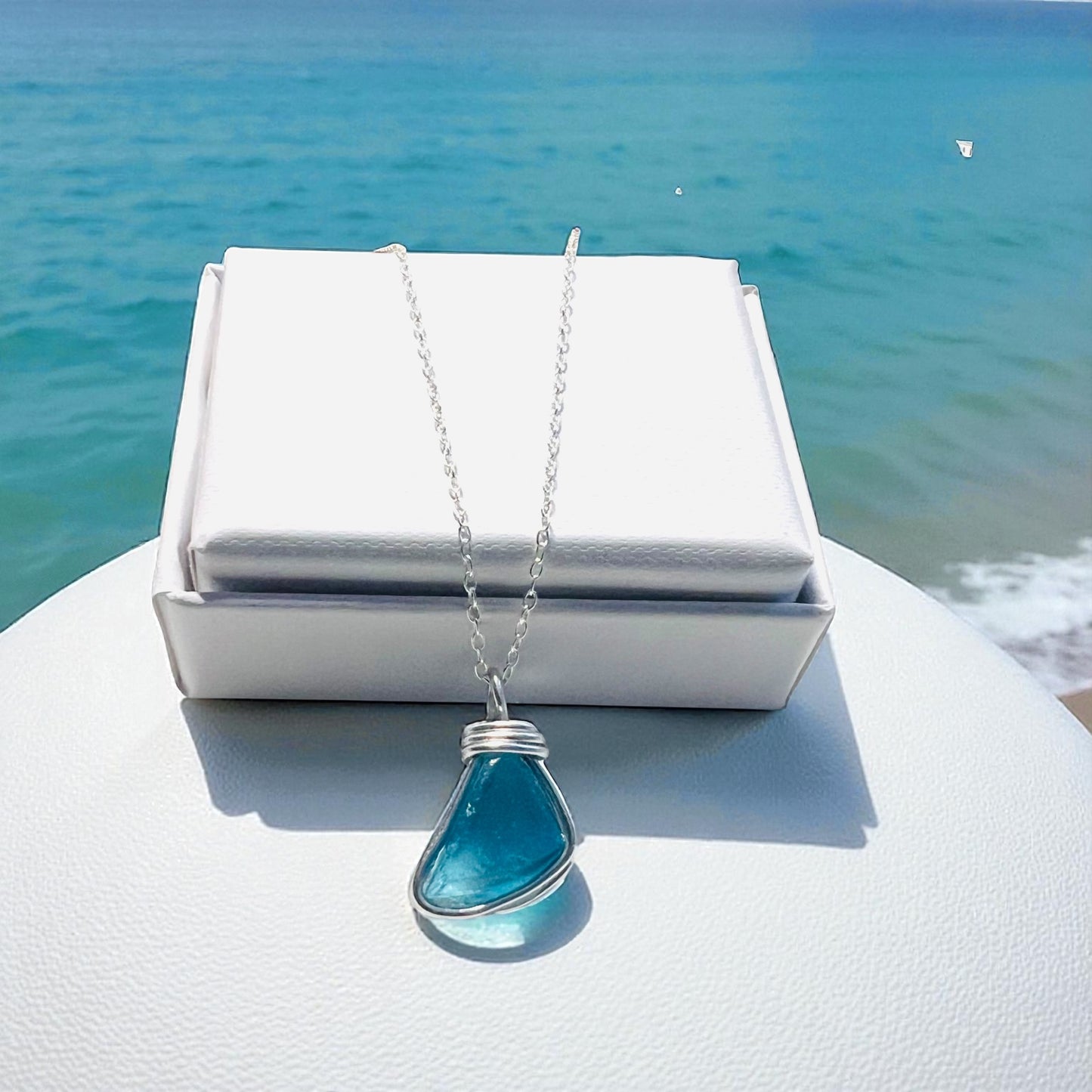 Blue Seaham Sea Glass Pendant
