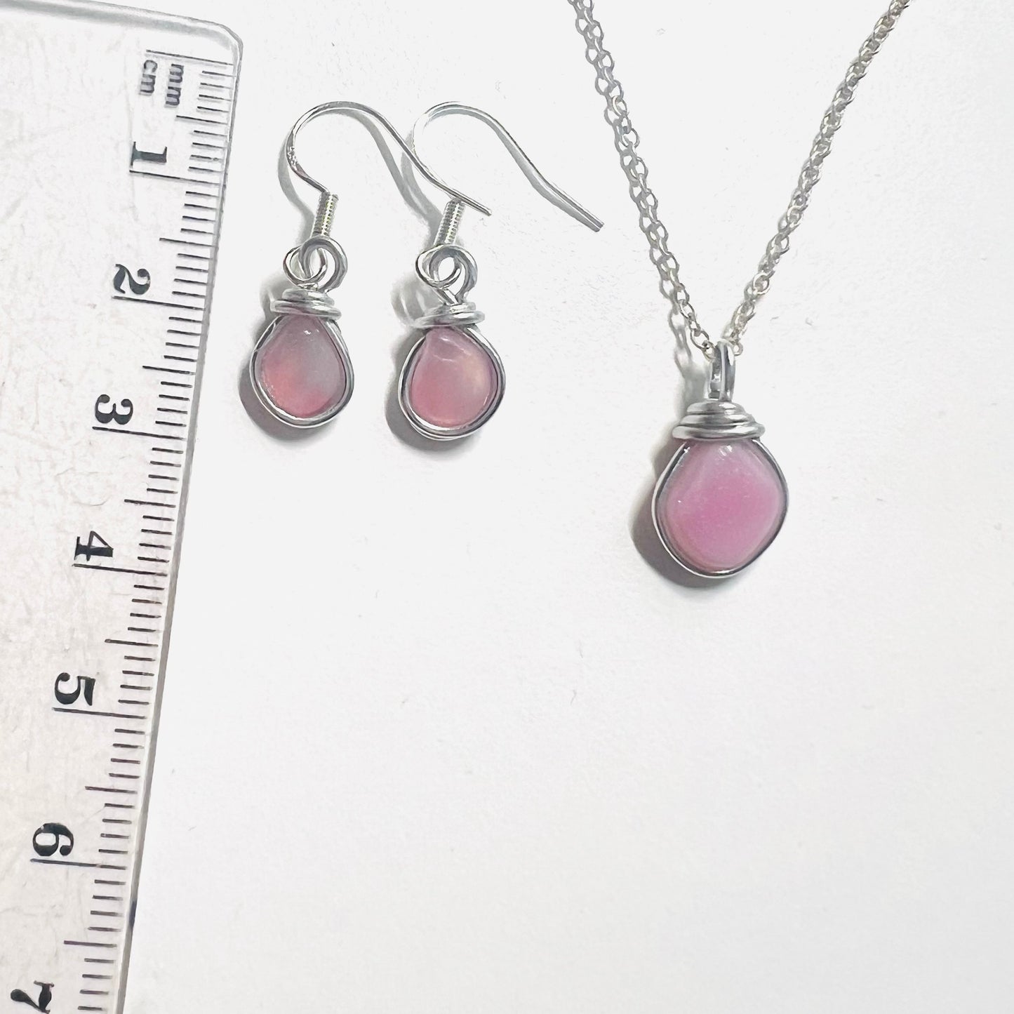 Pink Milky Sea Glass Jewellery Set