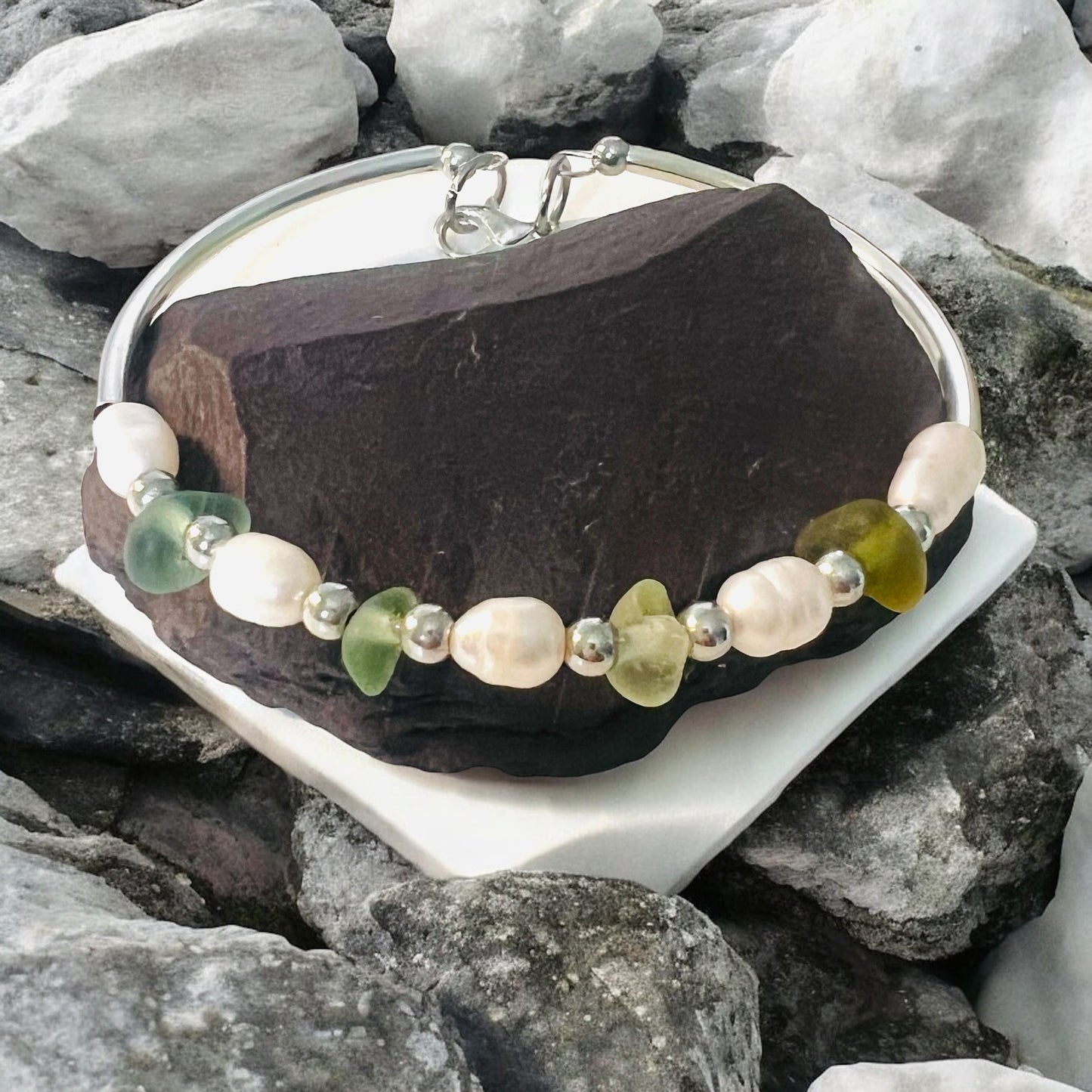 Seaham Sea Glass and Glass Pearl Bracelet