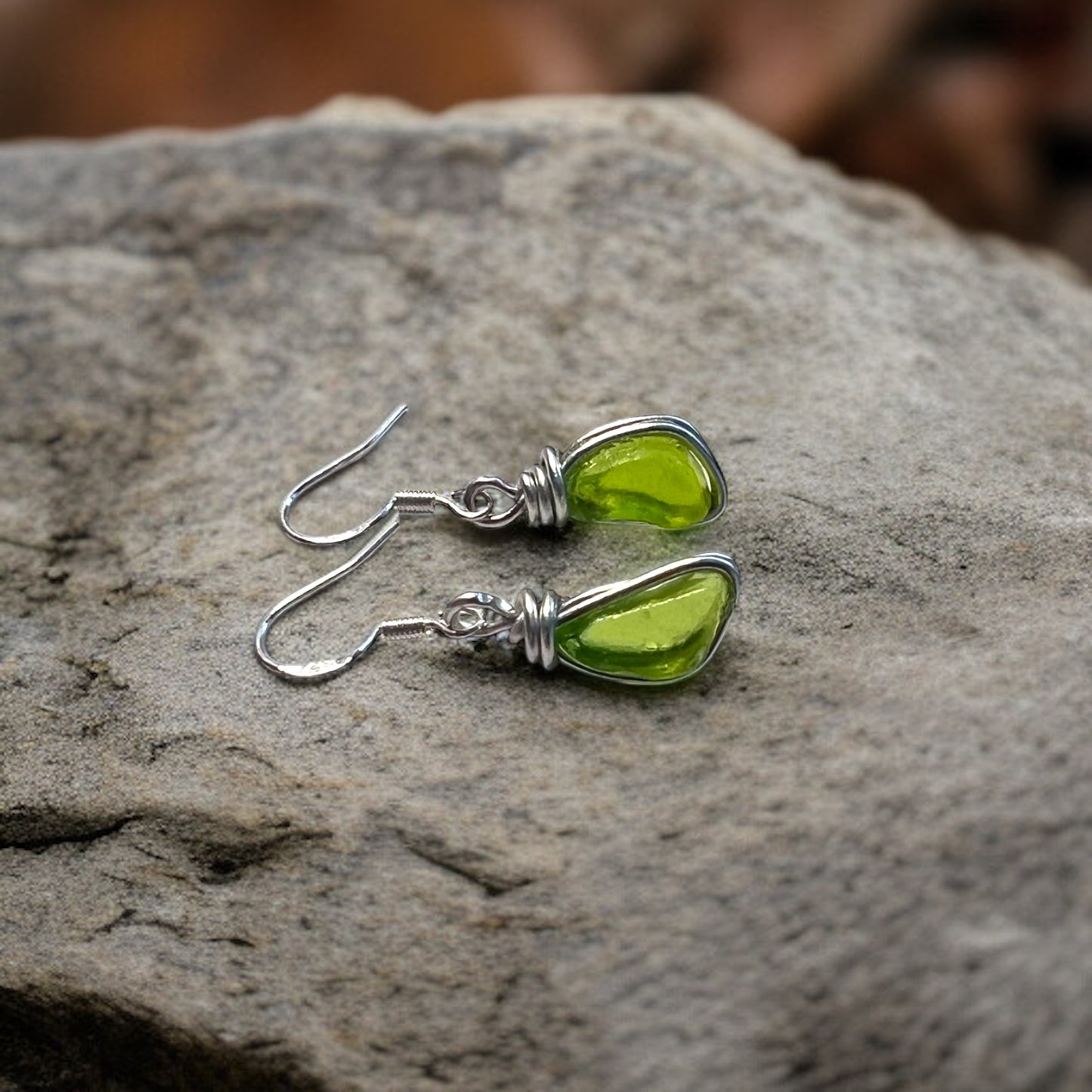 Rare Neon Green Seaham Sea Glass Stud Earrings