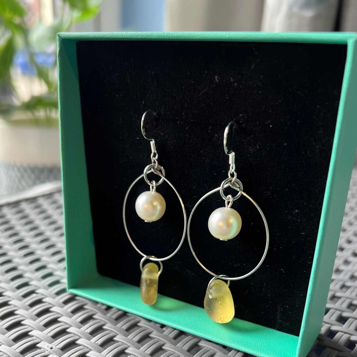 Statement Seaham Sea Glass and Glass Pearl Earrings
