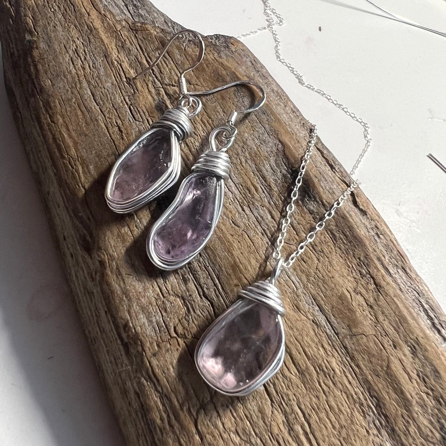 Spanish Sea Glass Rare Lilac Shade Jewellery Set