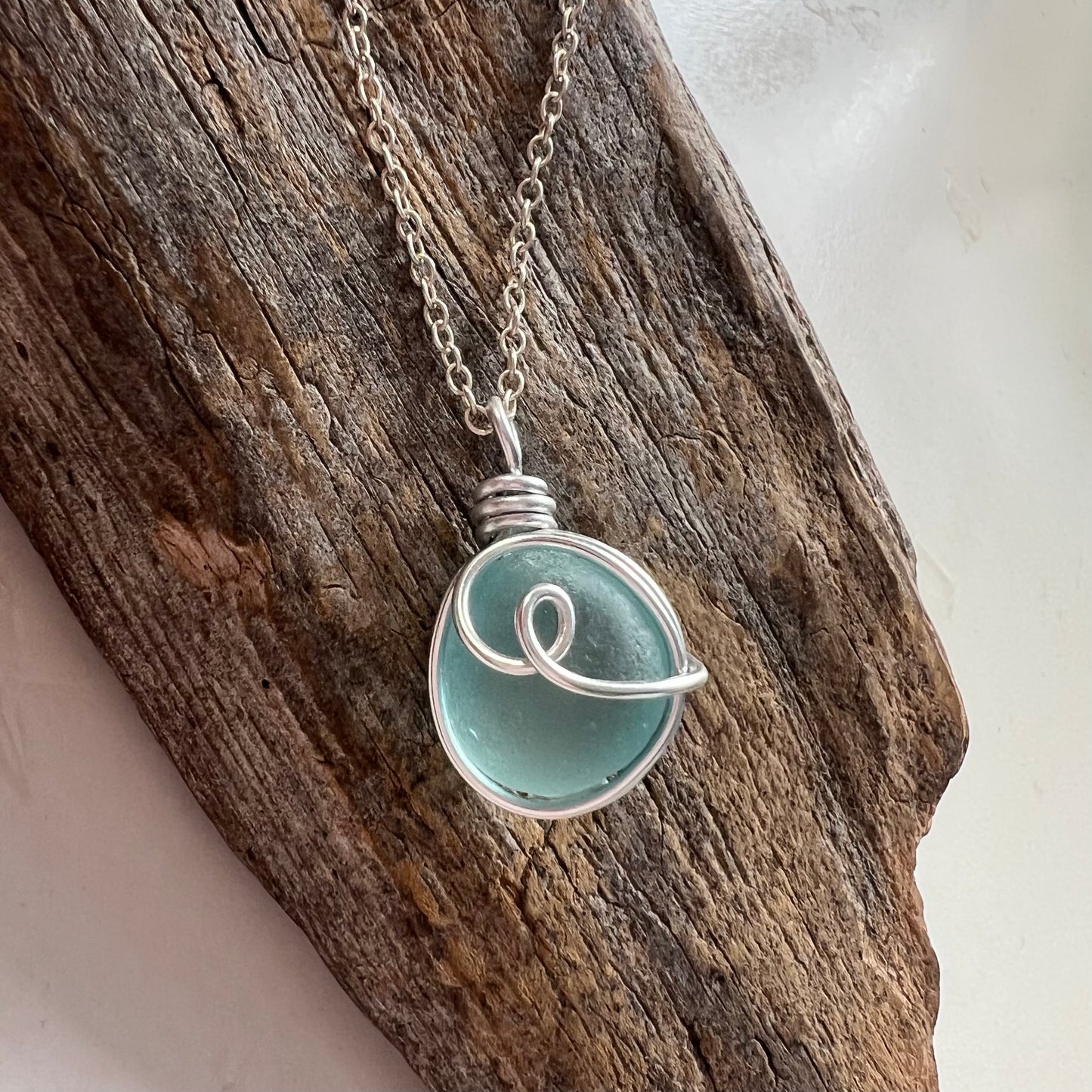 Pale Blue Bubble Seaham Sea Glass Pendant