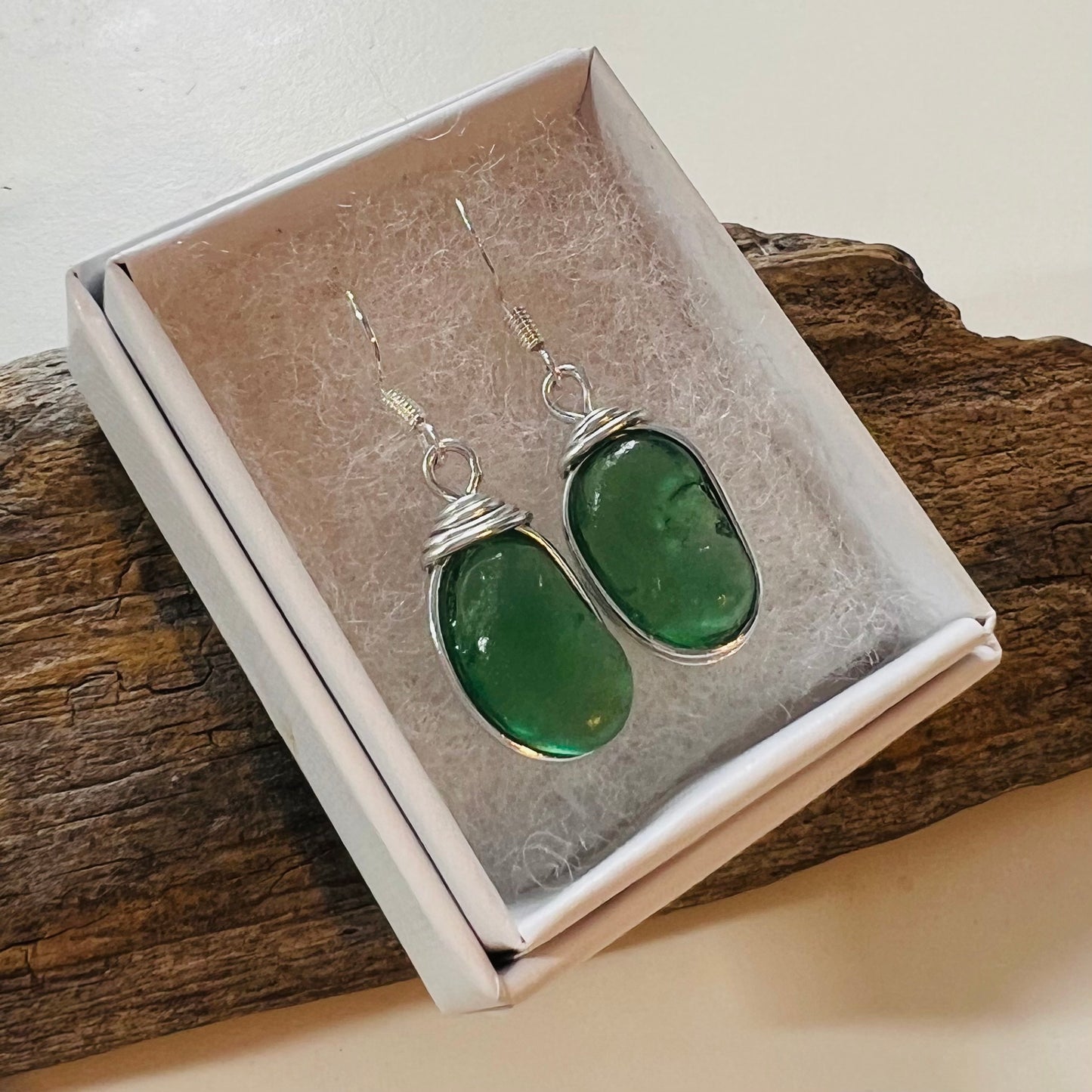 Chunky Turquoise Green Seaham Sea Glass Earrings