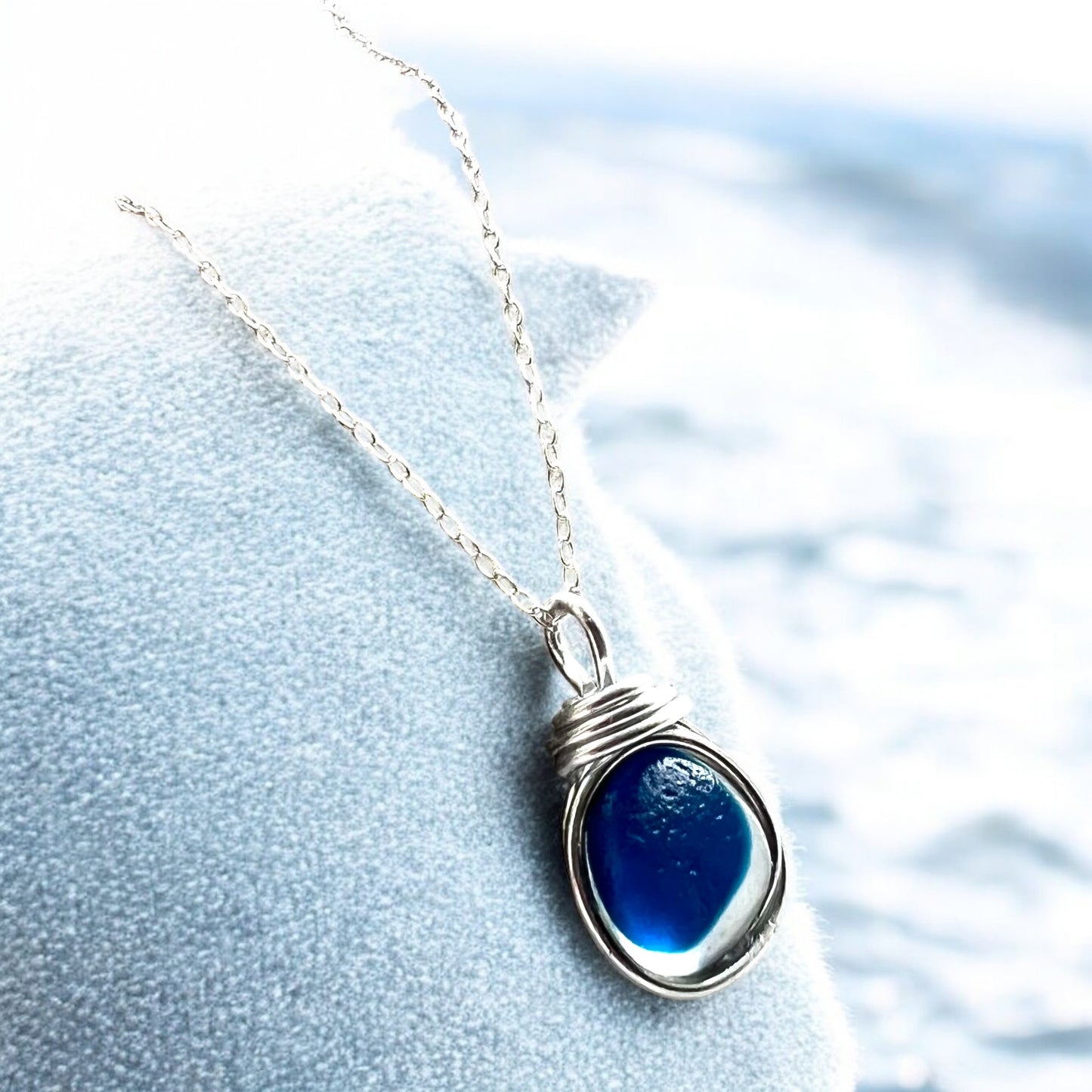Blue Seaham Sea Glass Multi Tone Pendant