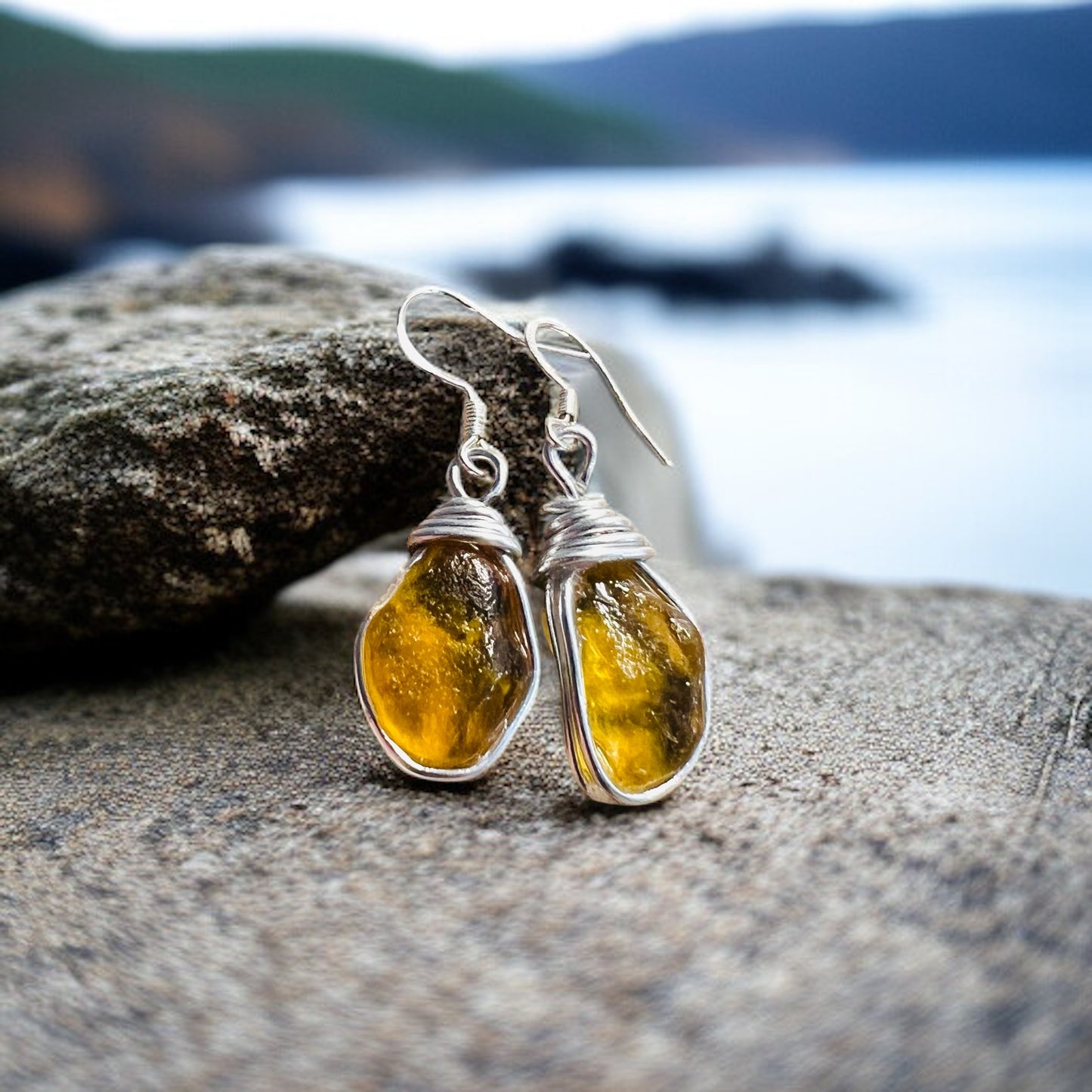 Yellow Canary Island Sea Glass Earrings