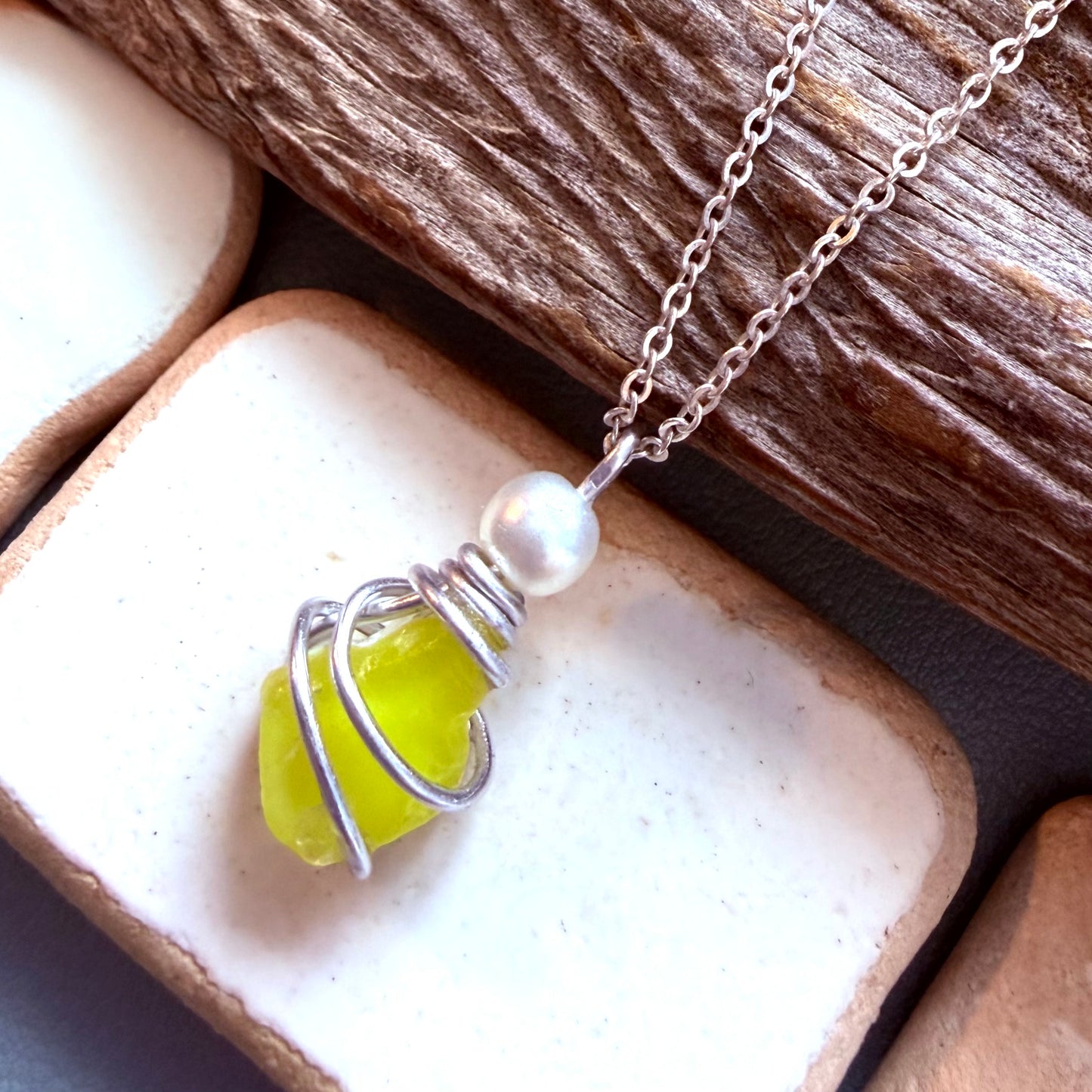 Canary Island Rare Neon Yellow Sea Glass Pendant