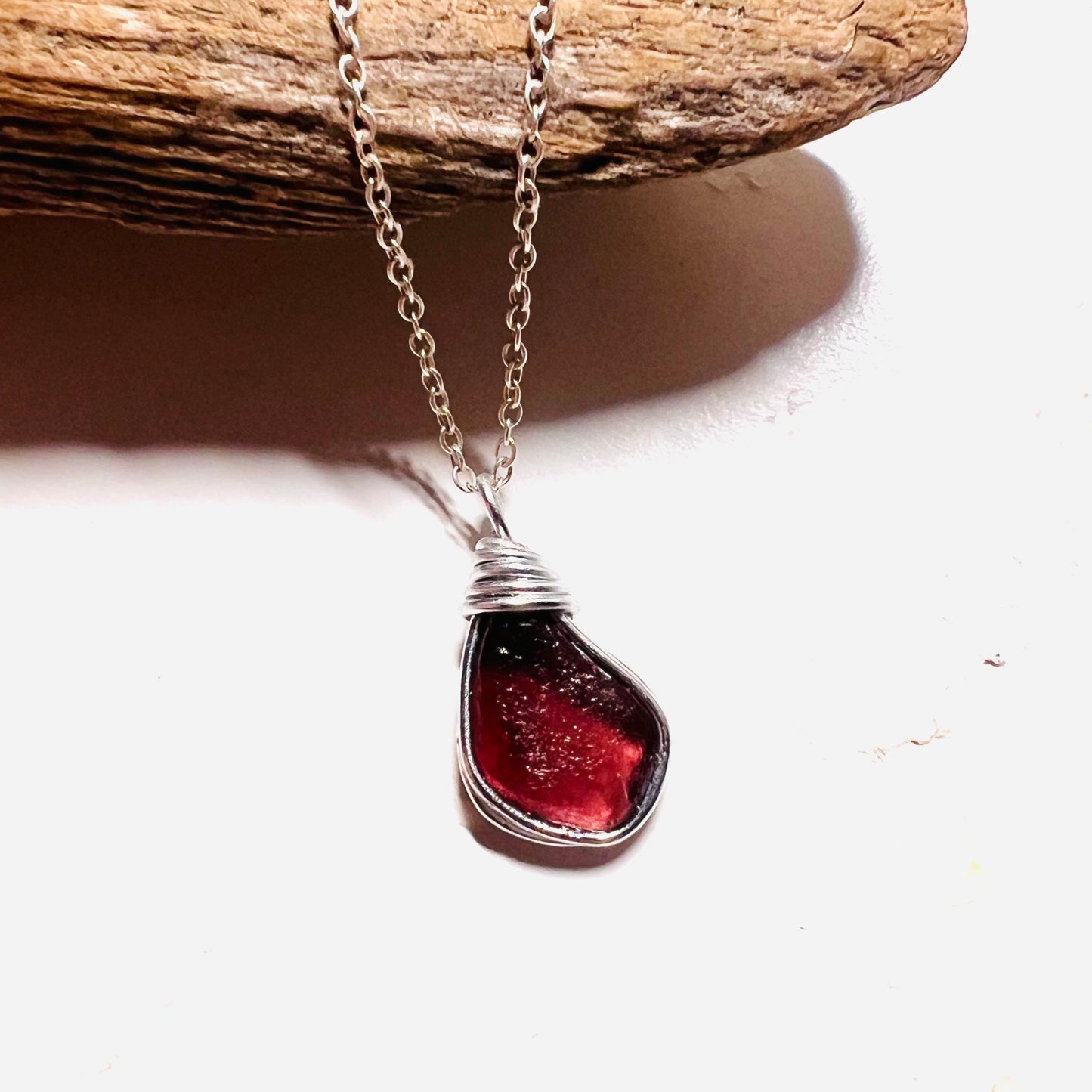Maroon Seaham Sea Glass Pendant