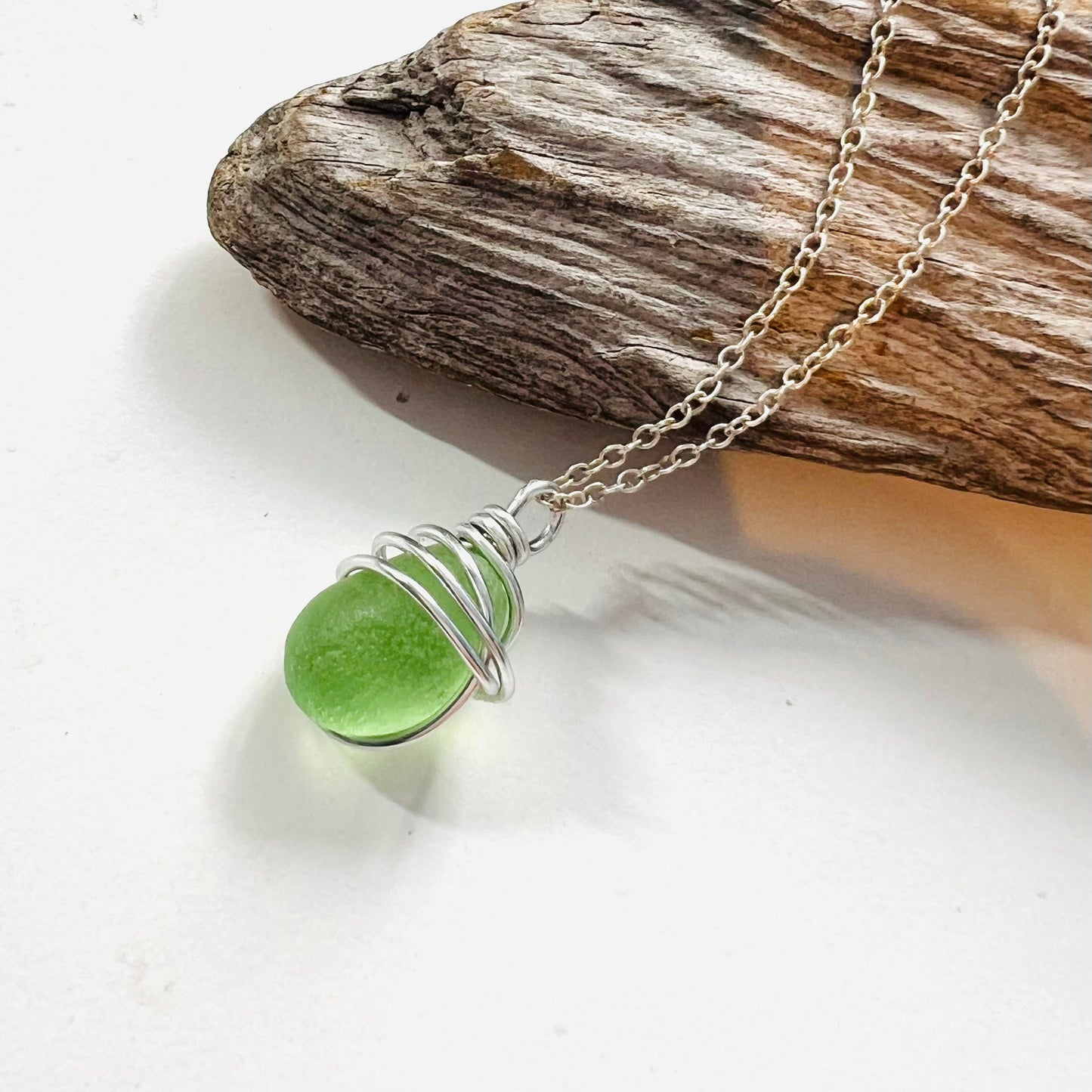 Very Rare Neon Green Seaham Sea Glass Pendant