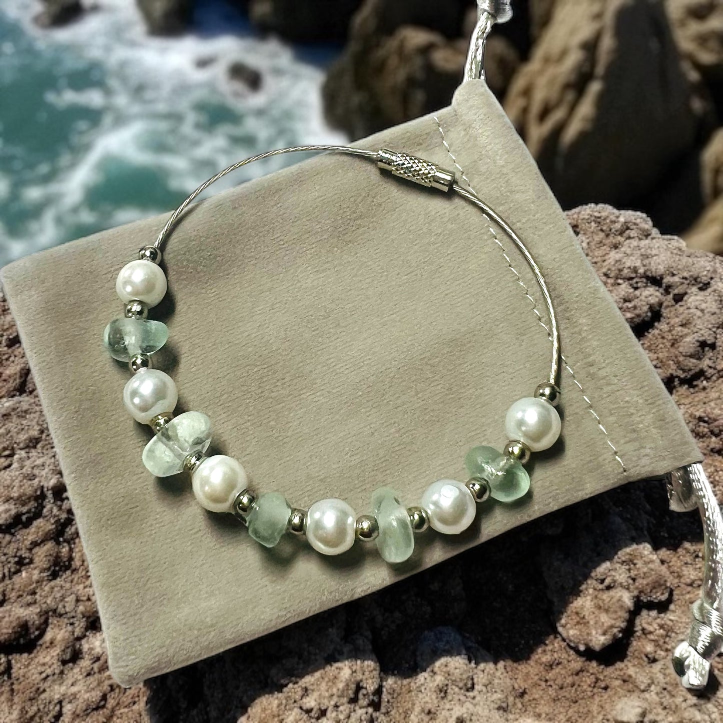 Devon Sea Glass and Glass Pearl Bracelet